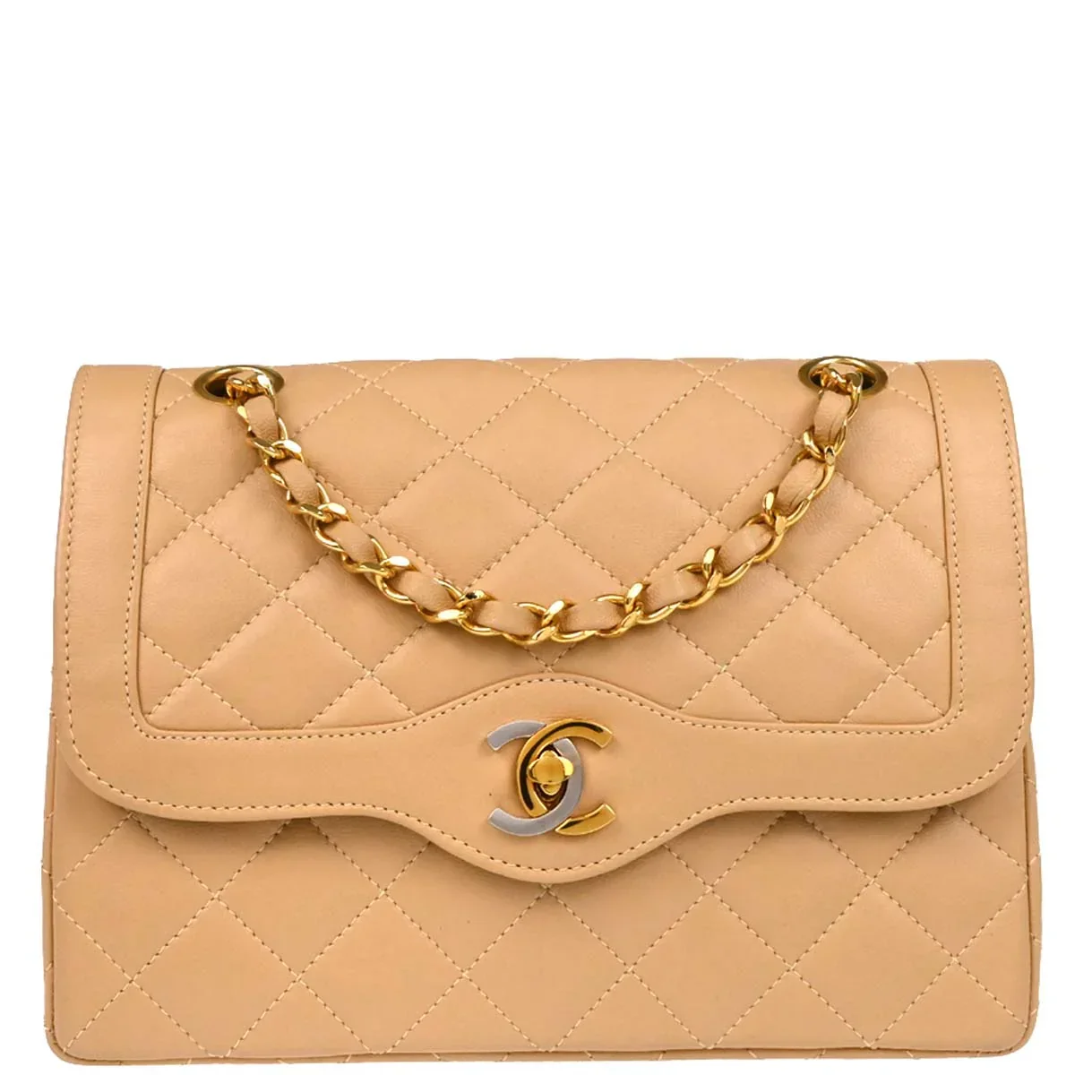 Chanel Beige Lambskin Paris Small Double Flap Shoulder Bag