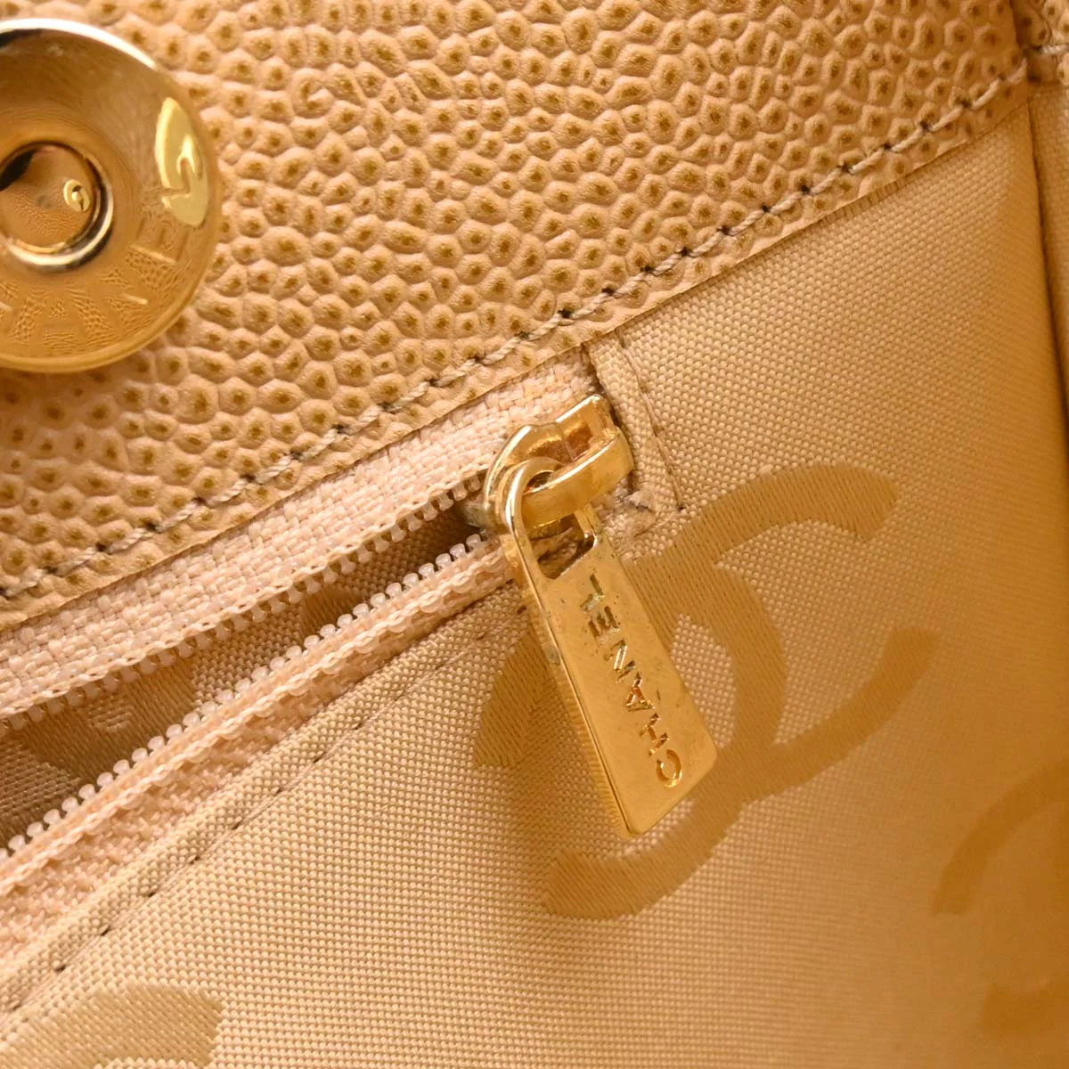 Chanel Beige Caviar Choco Bar Tote Handbag - Image 9