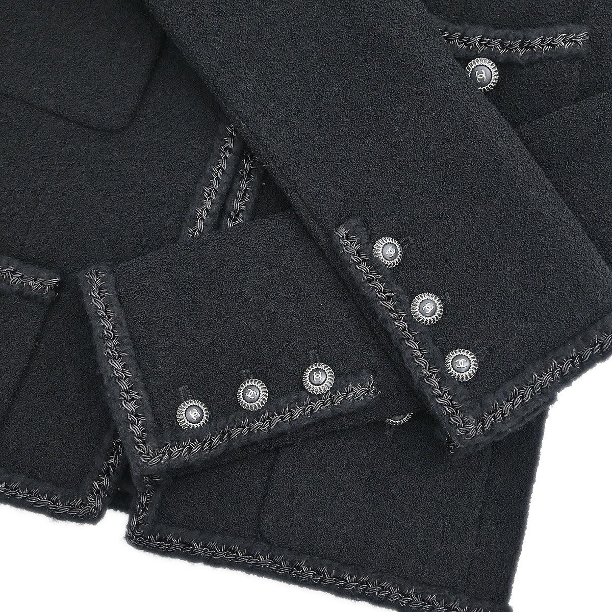 Chanel 2008 Little Black Line Single Breasted Collarless Jacket Black #36 - Image 5
