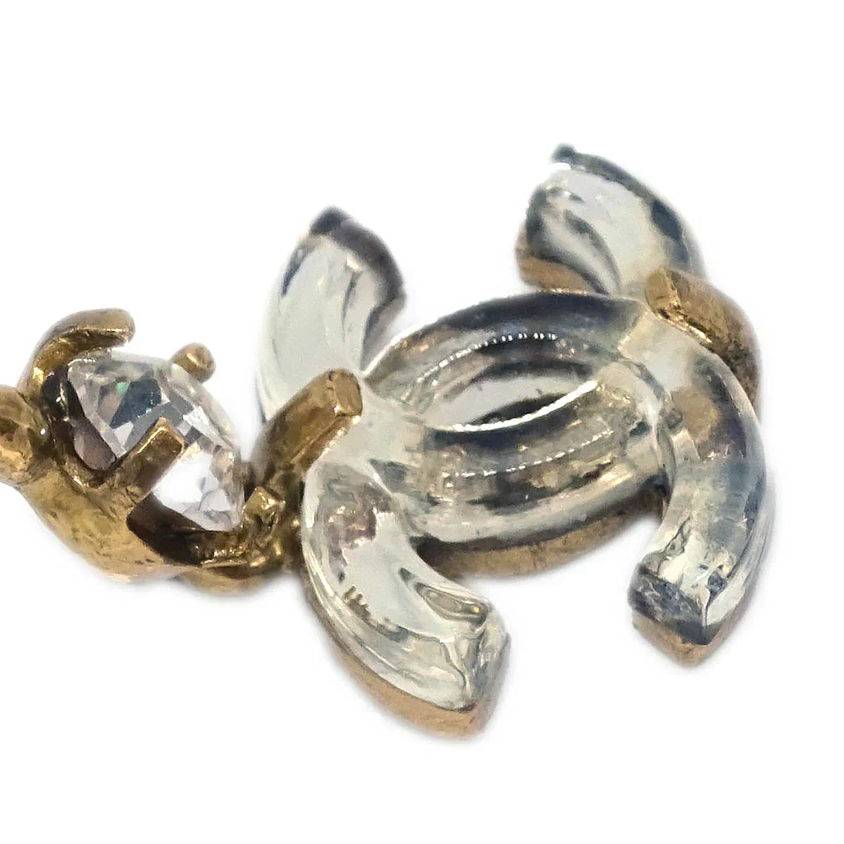 Chanel CC Dangle Piercing Earrings Gold Rhinestone 02A - Image 2