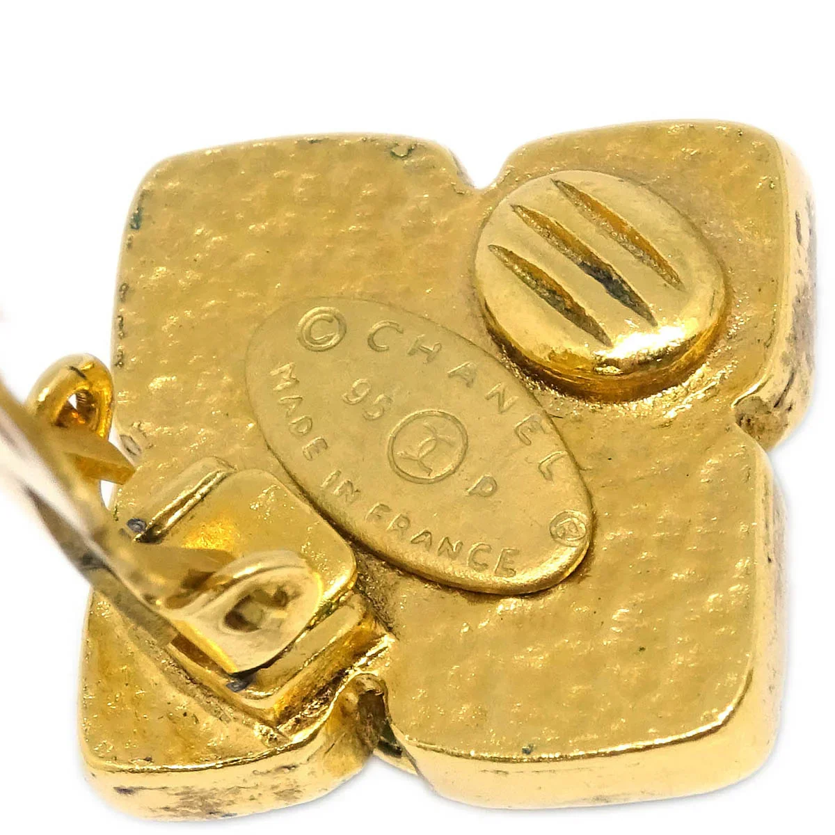 Chanel Gripoix Rhombus Earrings Clip-On Gold Green 95P - Image 4