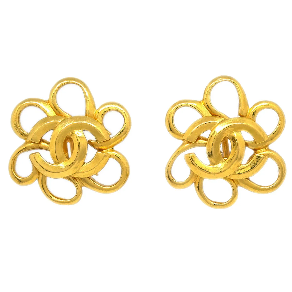 Chanel Flower Earrings Clip-On Gold 96P