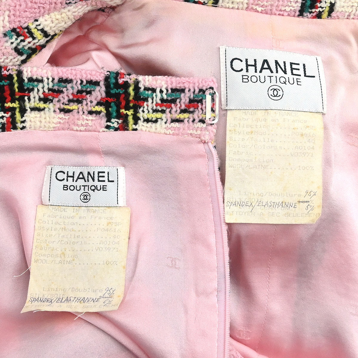 Chanel 1995 Setup Suit Jacket Skirt Tweed Pink #40 - Image 10