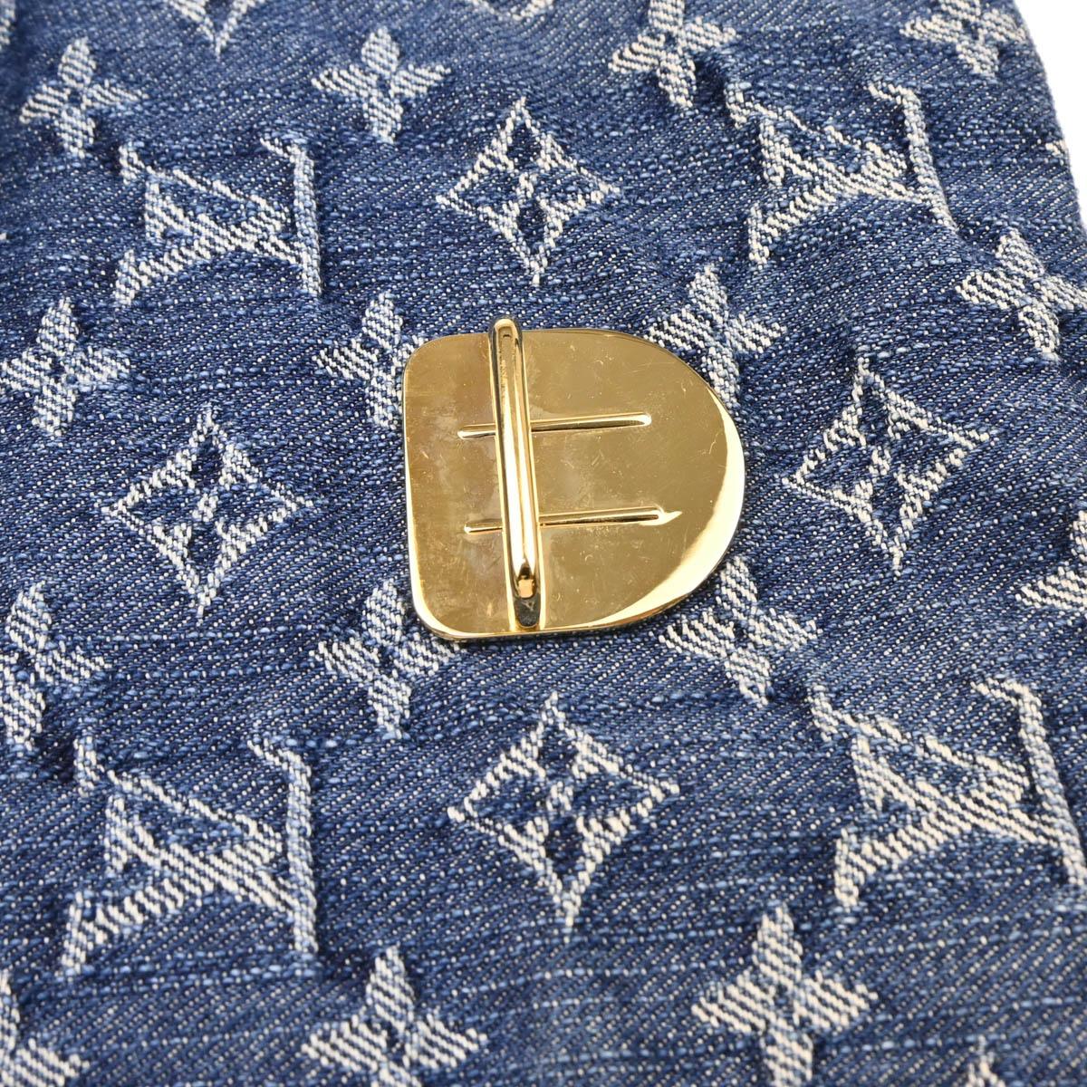 Louis Vuitton 2006 Blue Monogram Denim Pochette Plat Clutch Bag M95007 - Image 6