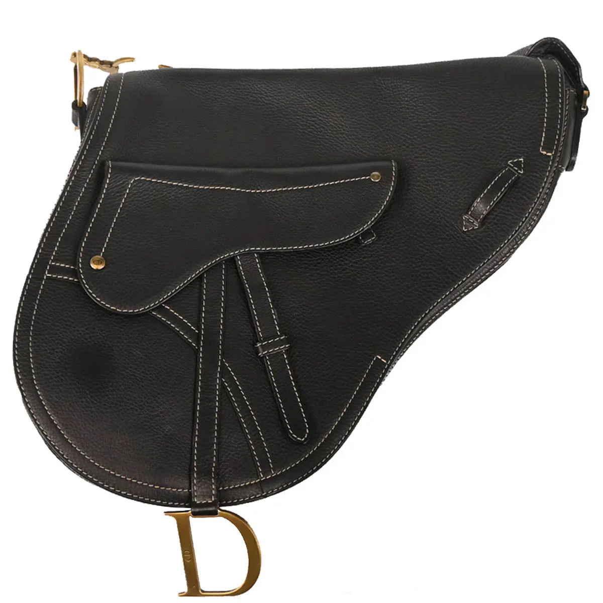 Christian Dior 2002 Black Leather Saddle Shoulder Bag