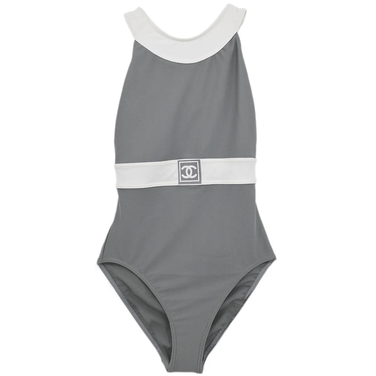 Chanel 2001 Swimwear Swimsuit Sport Line White Gray #40