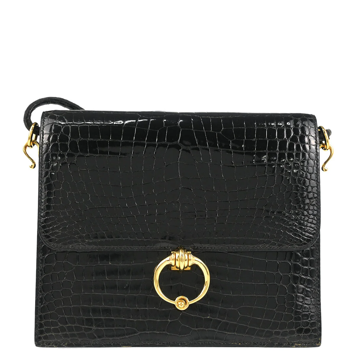 Hermes * 1987 Black Porosus Sequana Shoulder Bag