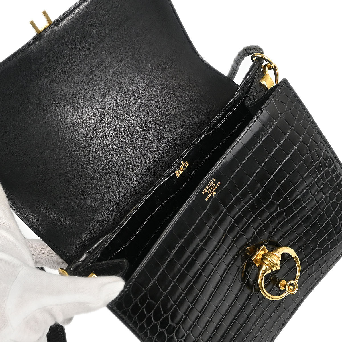 Hermes * 1987 Black Porosus Sequana Shoulder Bag - Image 9