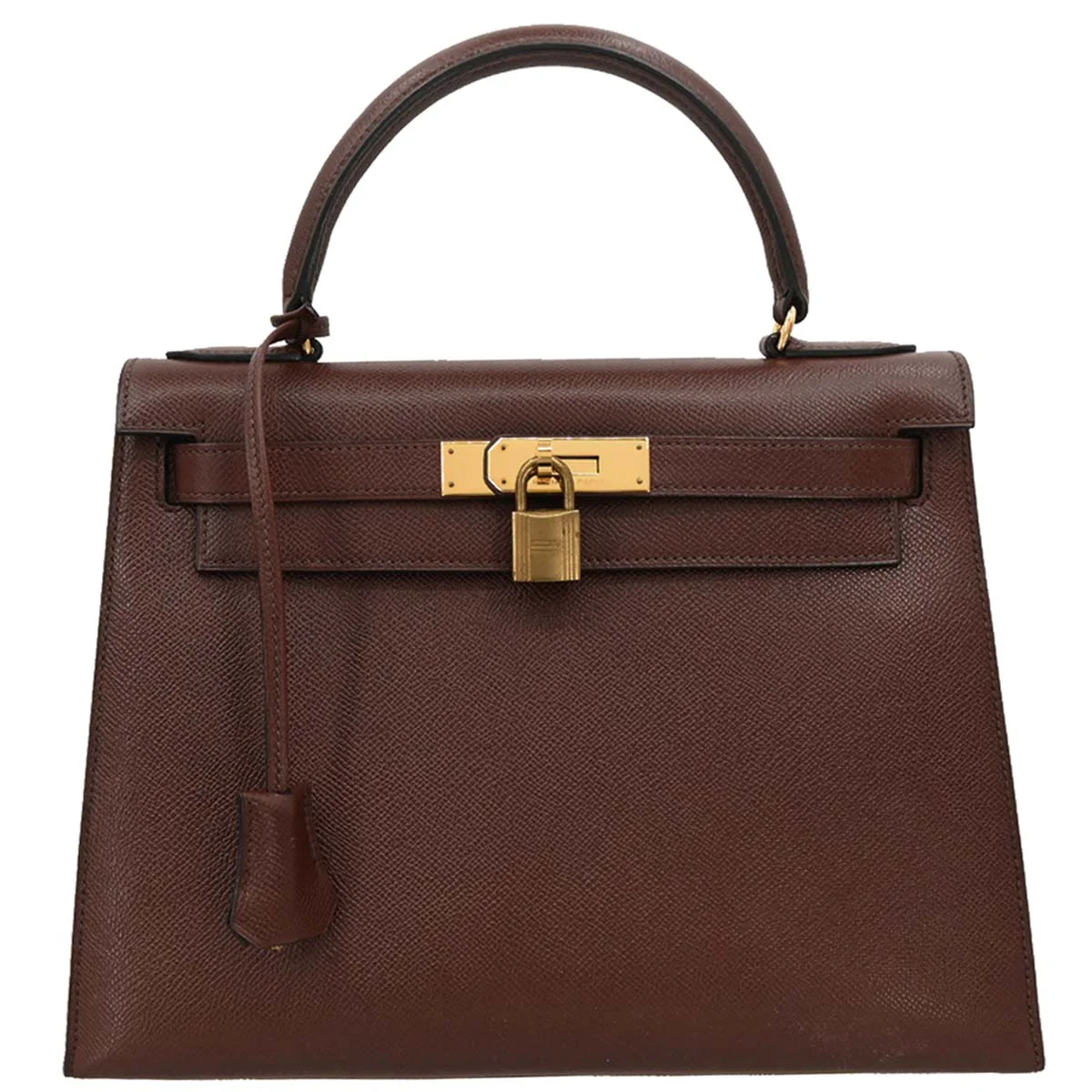 Hermes 1990 Havane Courchevel Kelly 28 Sellier Handbag