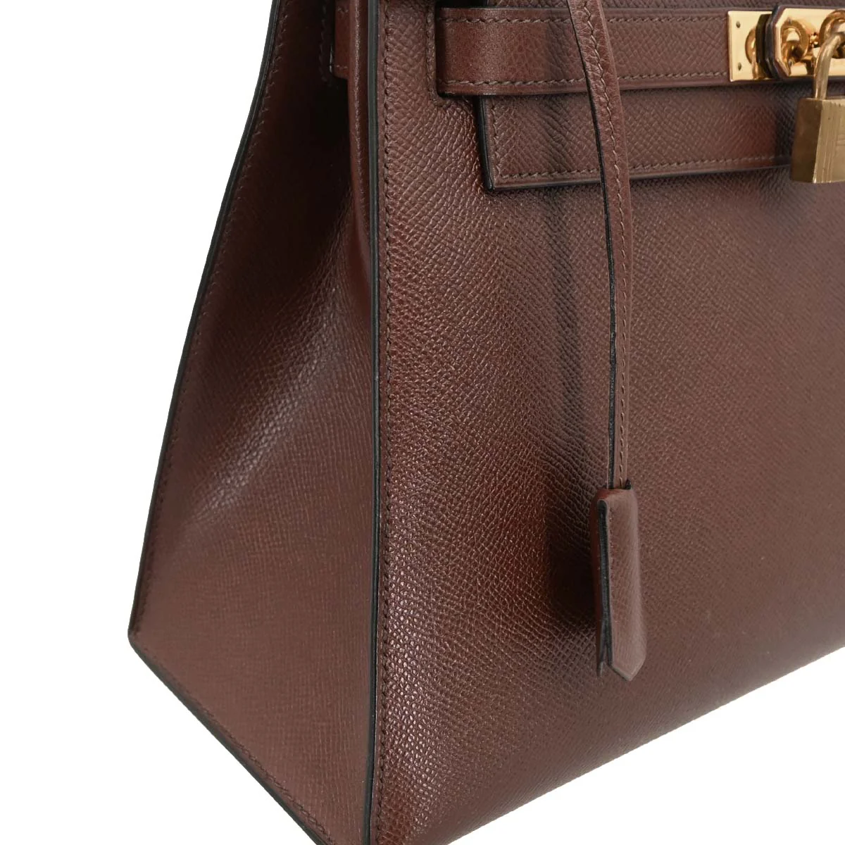 Hermes 1990 Havane Courchevel Kelly 28 Sellier Handbag - Image 3