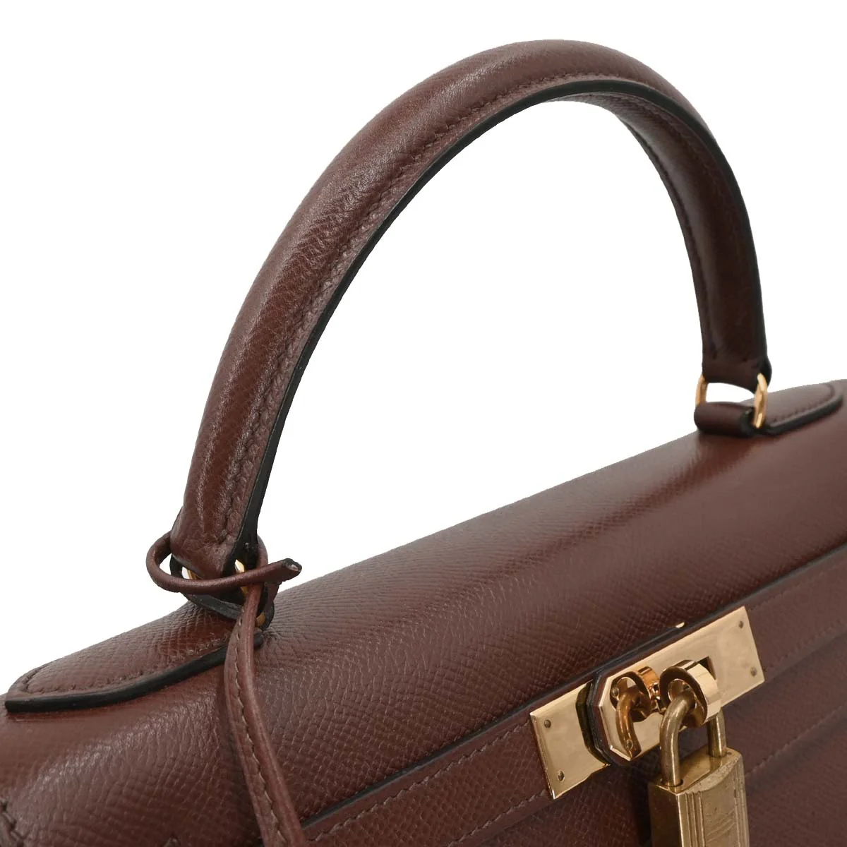 Hermes 1990 Havane Courchevel Kelly 28 Sellier Handbag - Image 4
