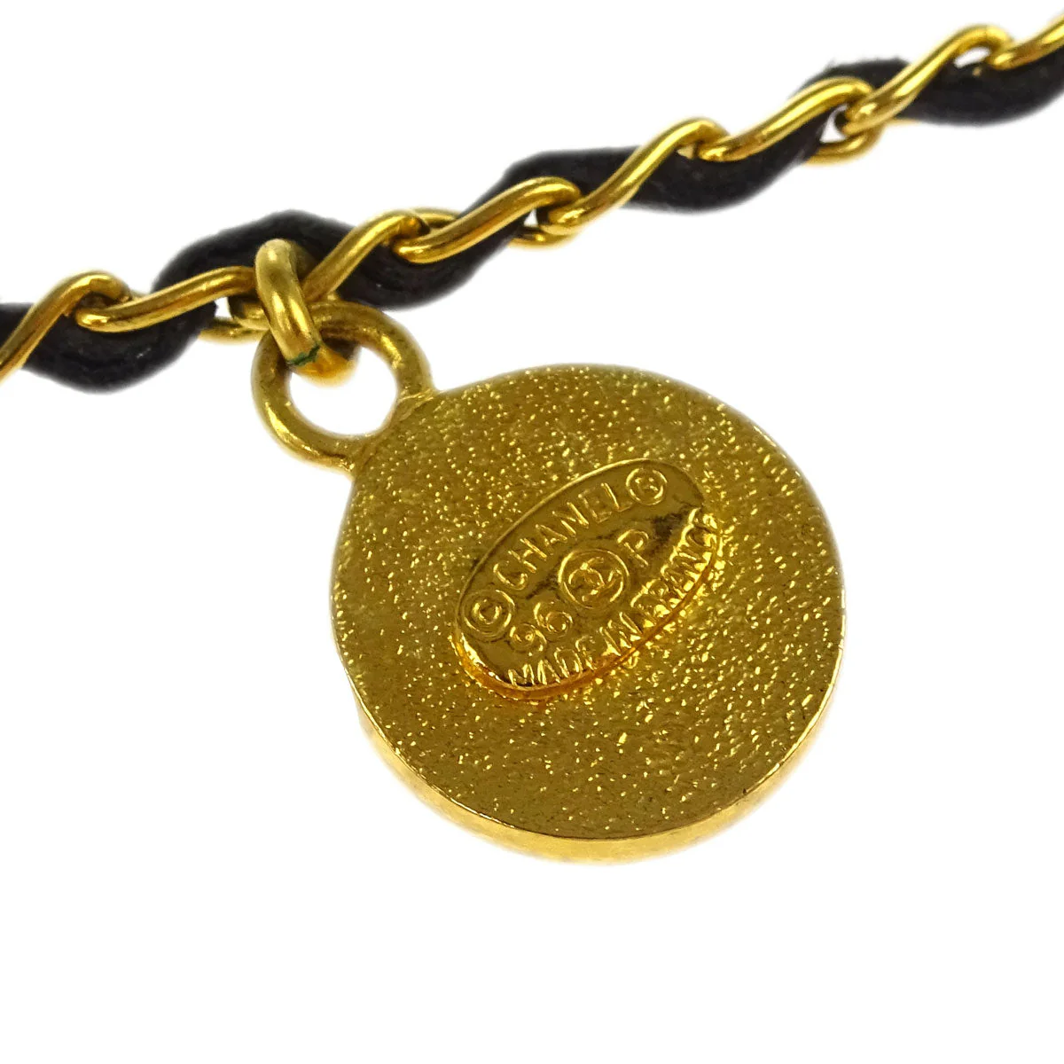 Chanel Icon Gold Black Leather Chain Necklace 96P - Image 4