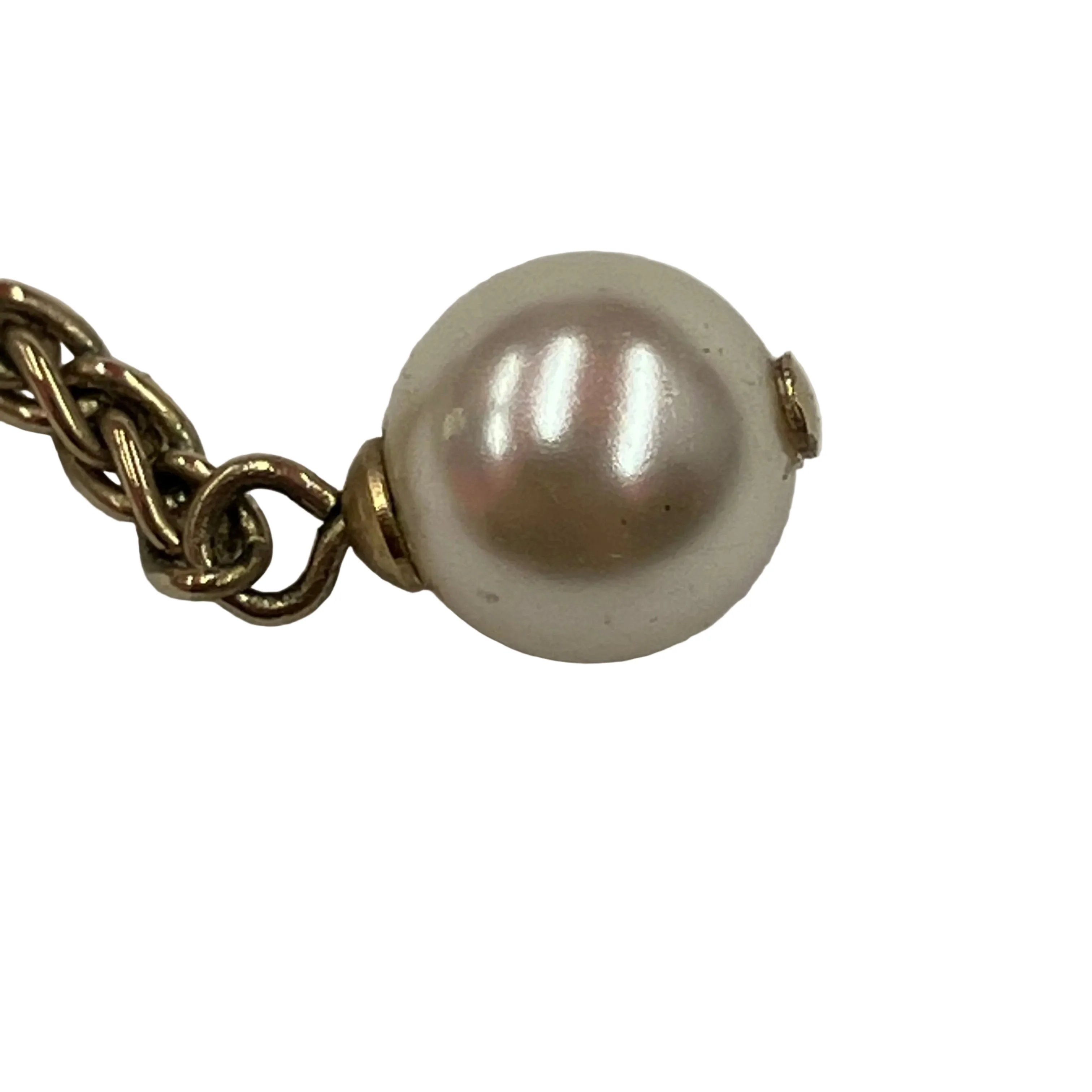 Chanel Costume Pearl Dangle CC Earrings Clip-On Gold A19C - Image 6