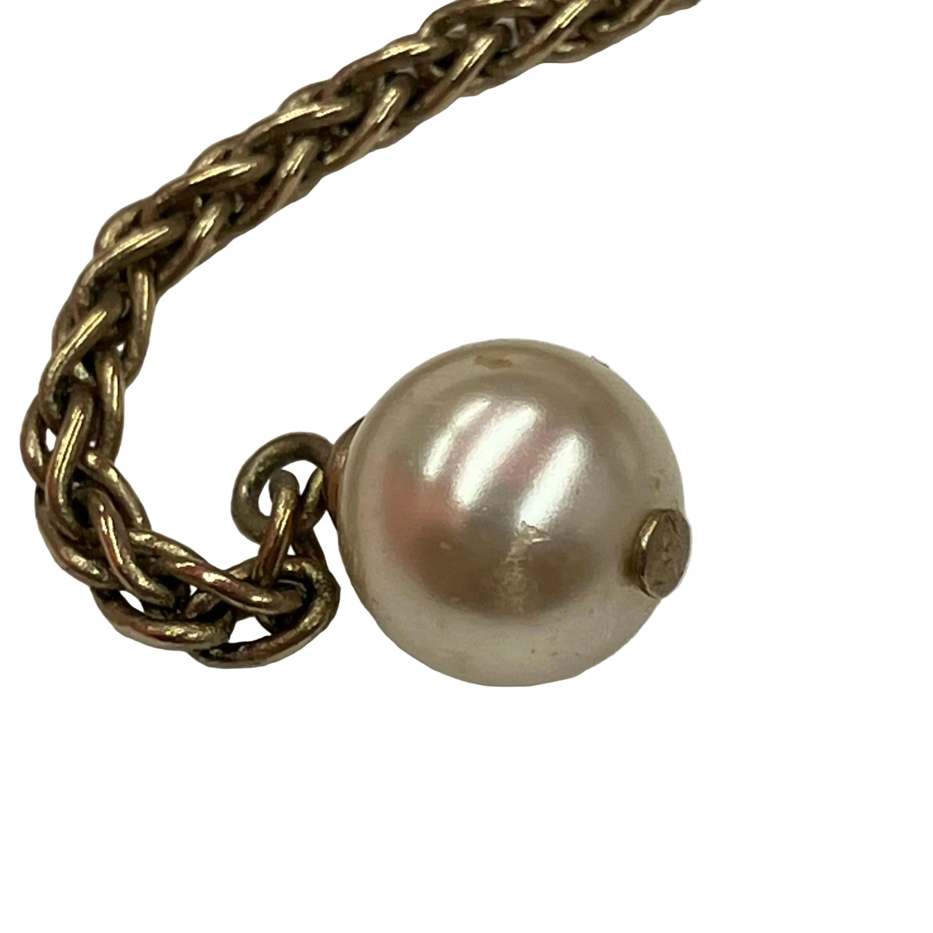 Chanel Costume Pearl Dangle CC Earrings Clip-On Gold A19C - Image 7