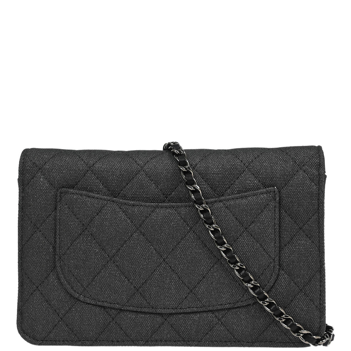 Chanel 2018 Gray Canvas Rhinestone Mademoiselle Lock Wallet on Chain WOC - Image 2