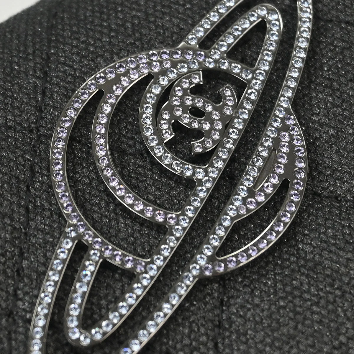 Chanel 2018 Gray Canvas Rhinestone Mademoiselle Lock Wallet on Chain WOC - Image 5