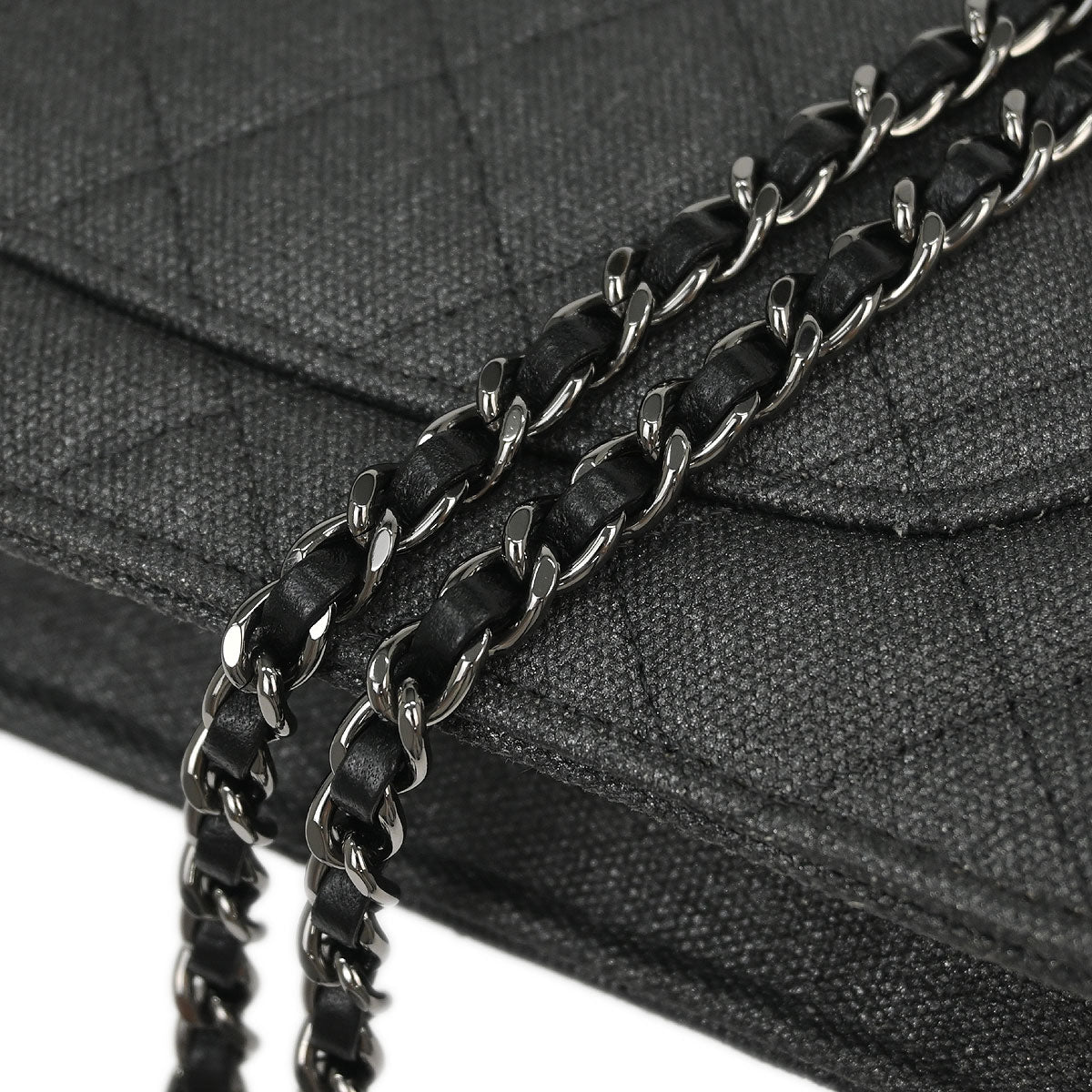 Chanel 2018 Gray Canvas Rhinestone Mademoiselle Lock Wallet on Chain WOC - Image 7