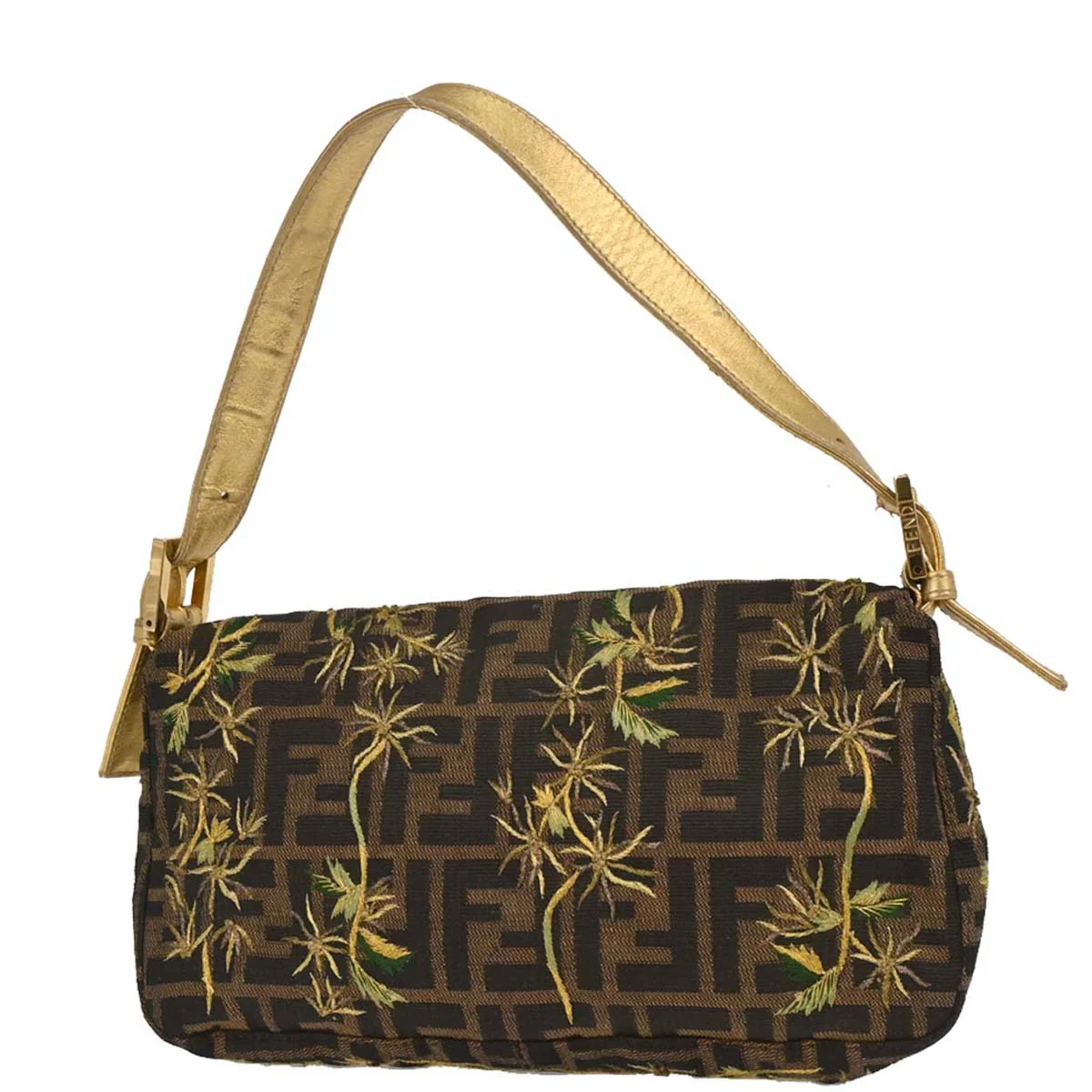 Fendi Gold Embroidered Zucca Baguette Handbag - Image 2