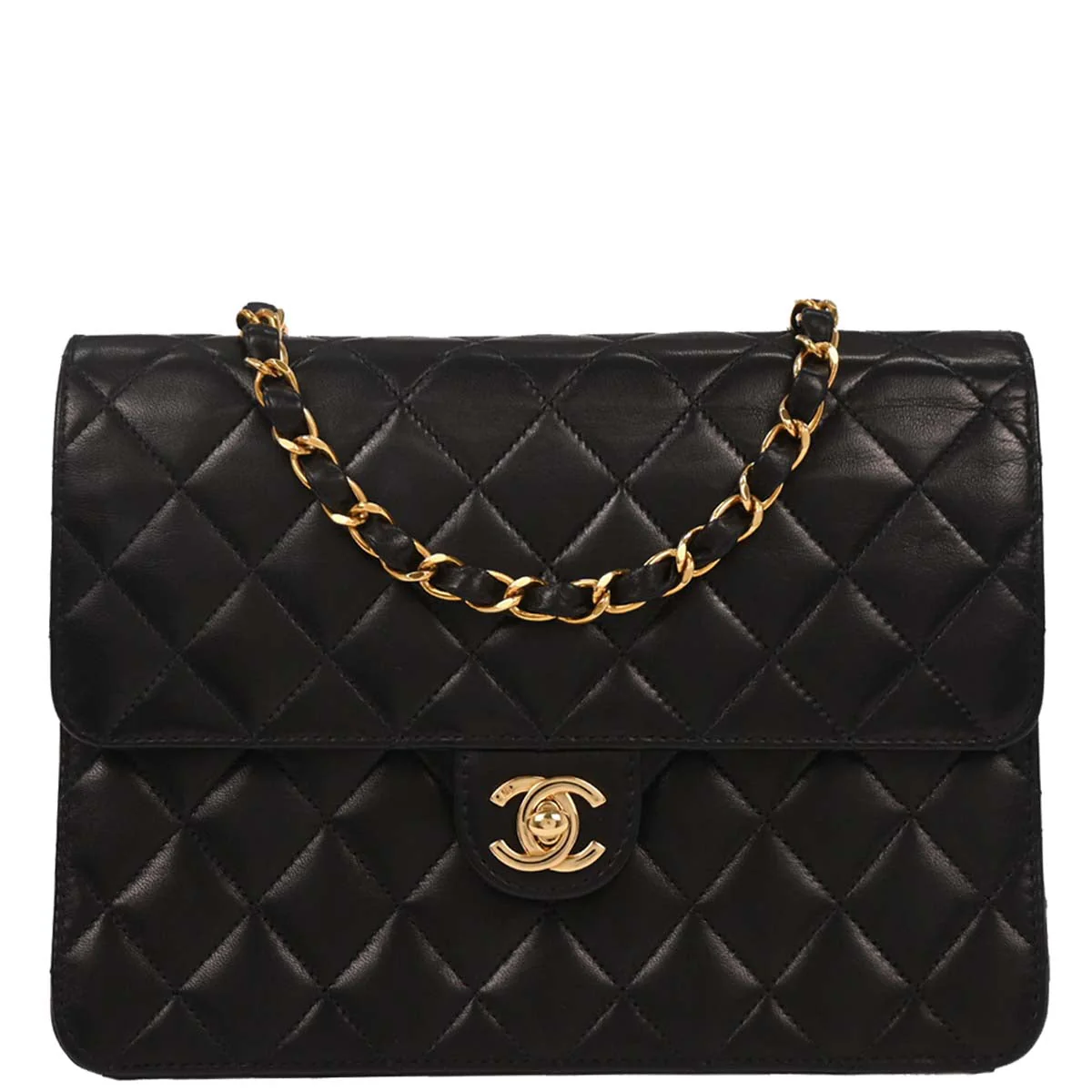 Chanel 2003-2004 Black Lambskin Turnlock Small Half Flap Shoulder Bag
