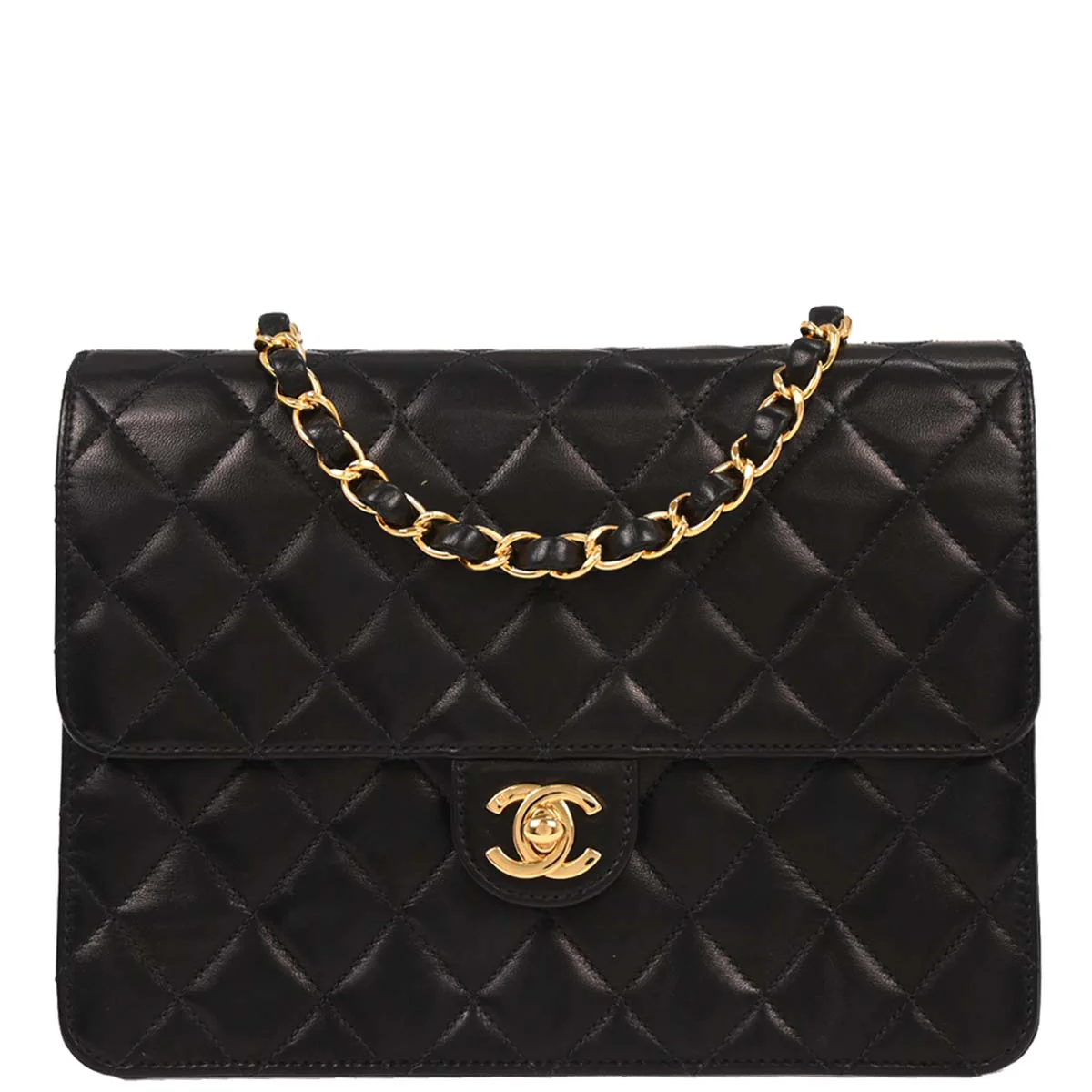 Chanel 2004-2005 Black Lambskin Turnlock Small Half Flap Shoulder Bag