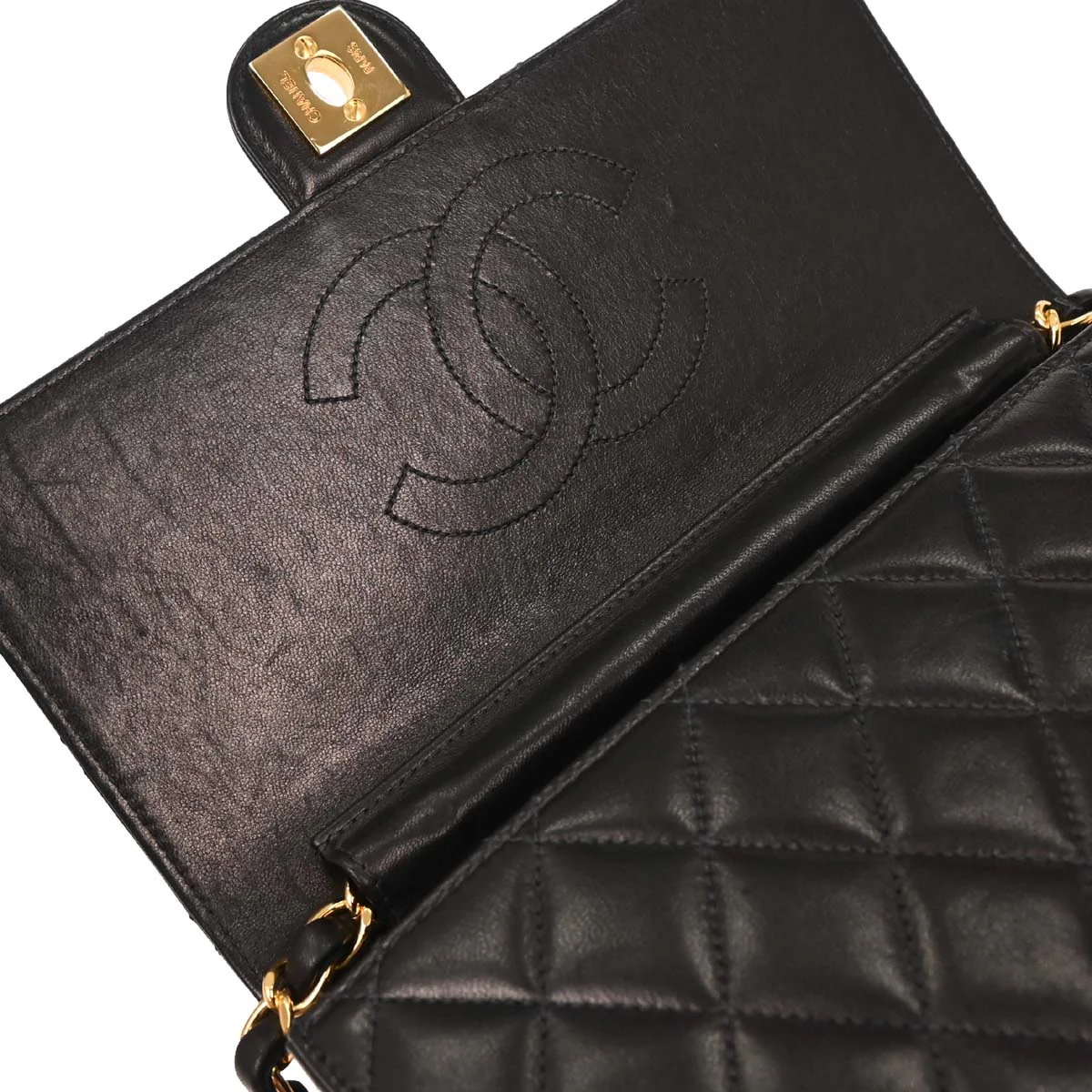 Chanel 2004-2005 Black Lambskin Turnlock Small Half Flap Shoulder Bag - Image 6