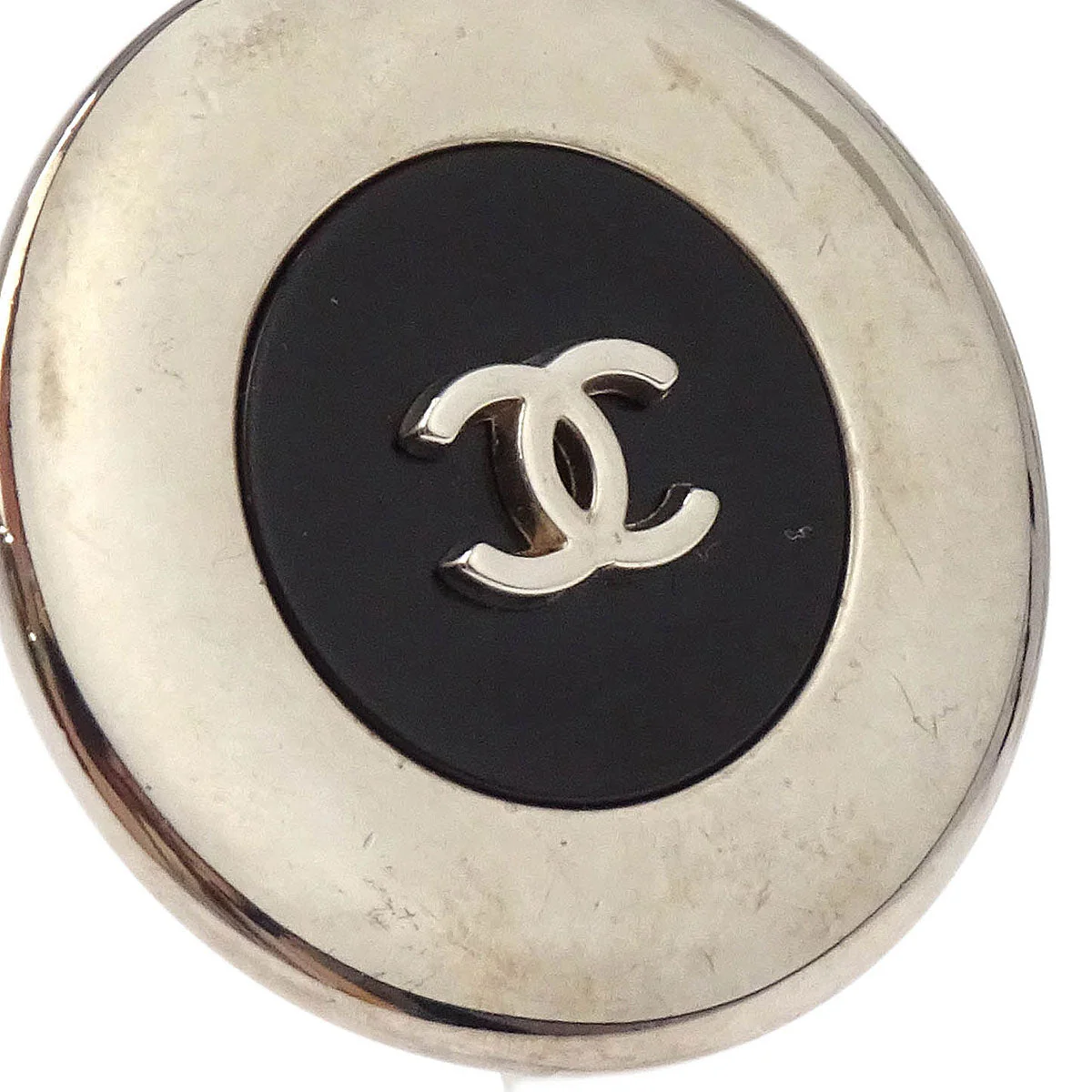 Chanel Button Earrings Clip-On Silver 97A - Image 2