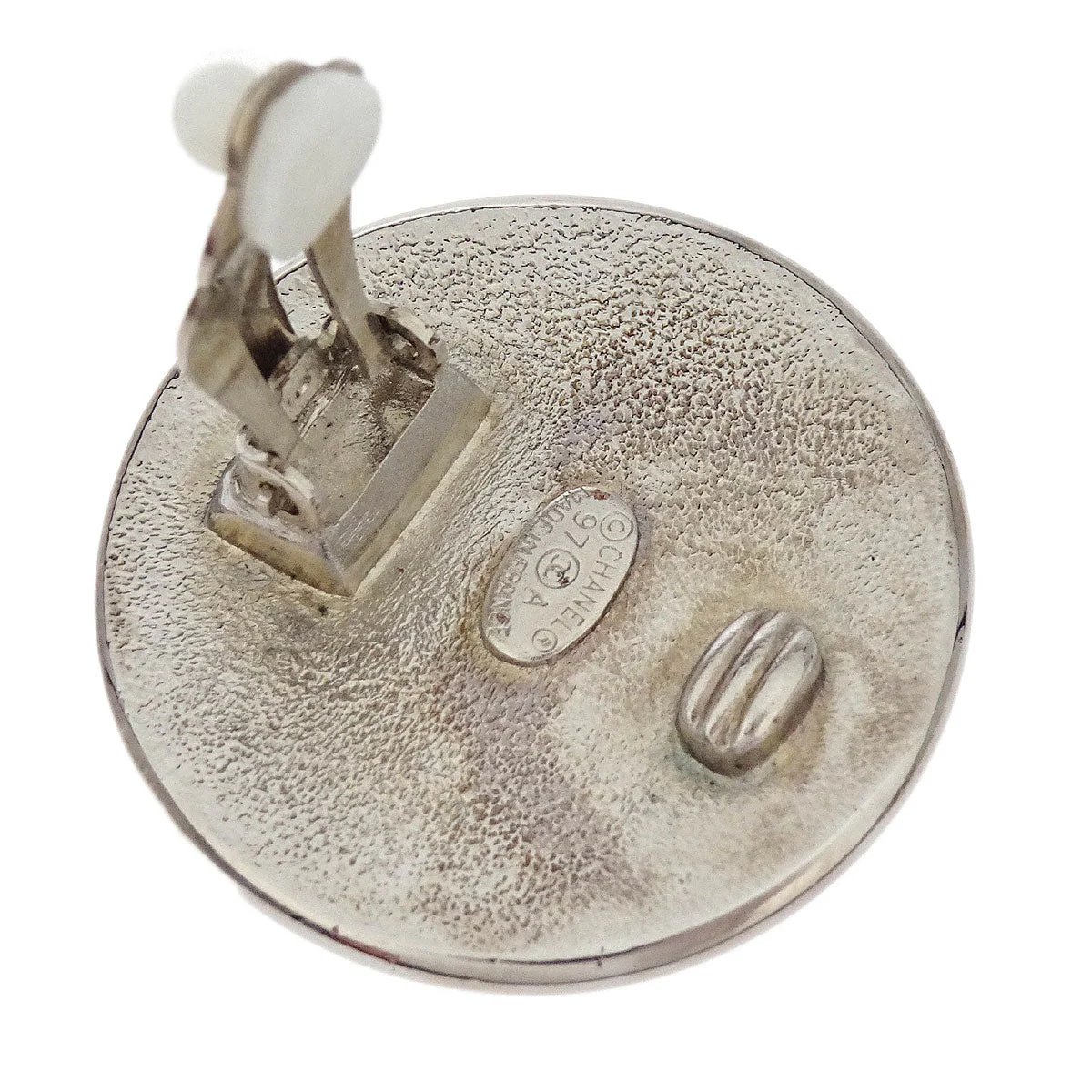 Chanel Button Earrings Clip-On Silver 97A - Image 4