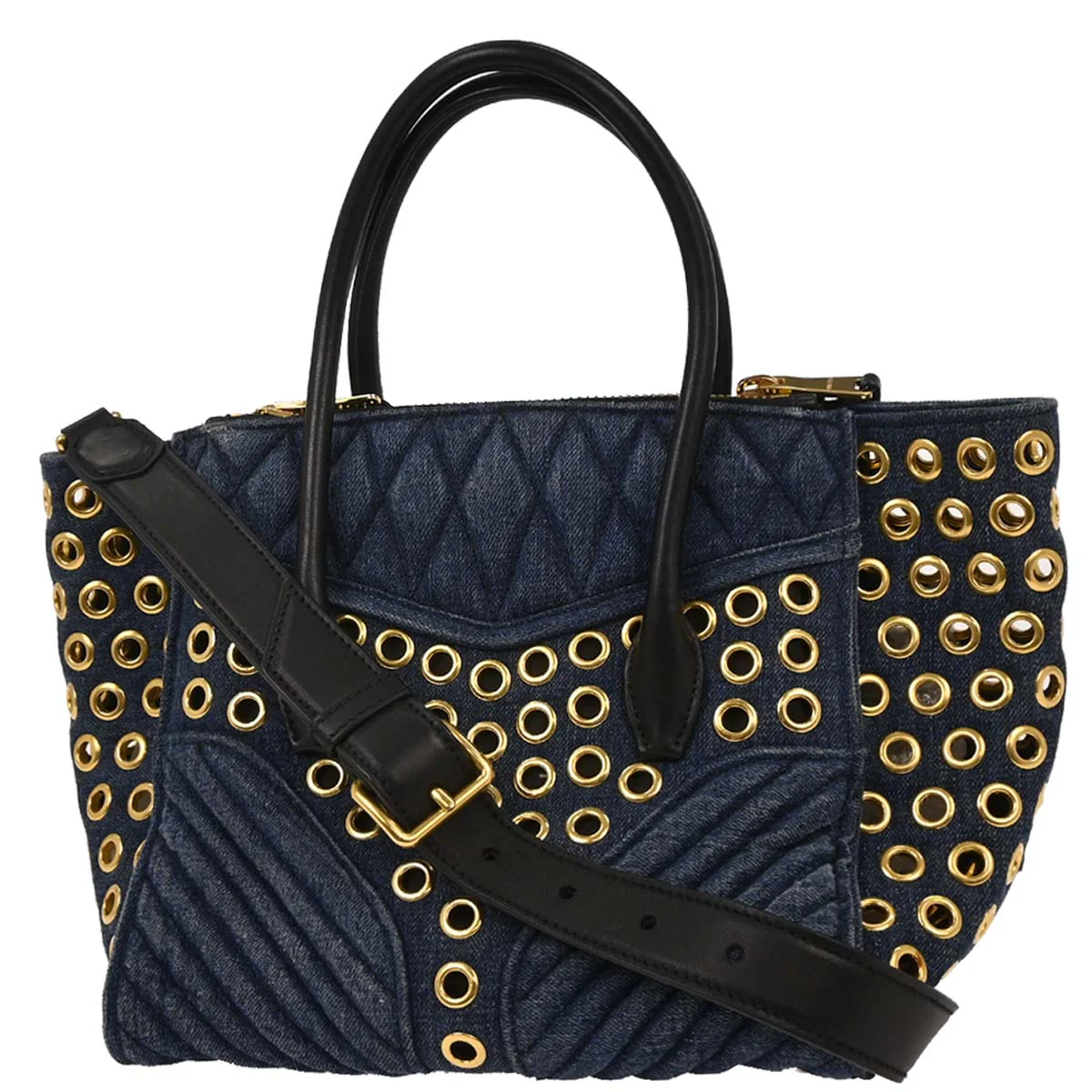 Miu Miu Navy Denim Biker Tote Bag - Image 2