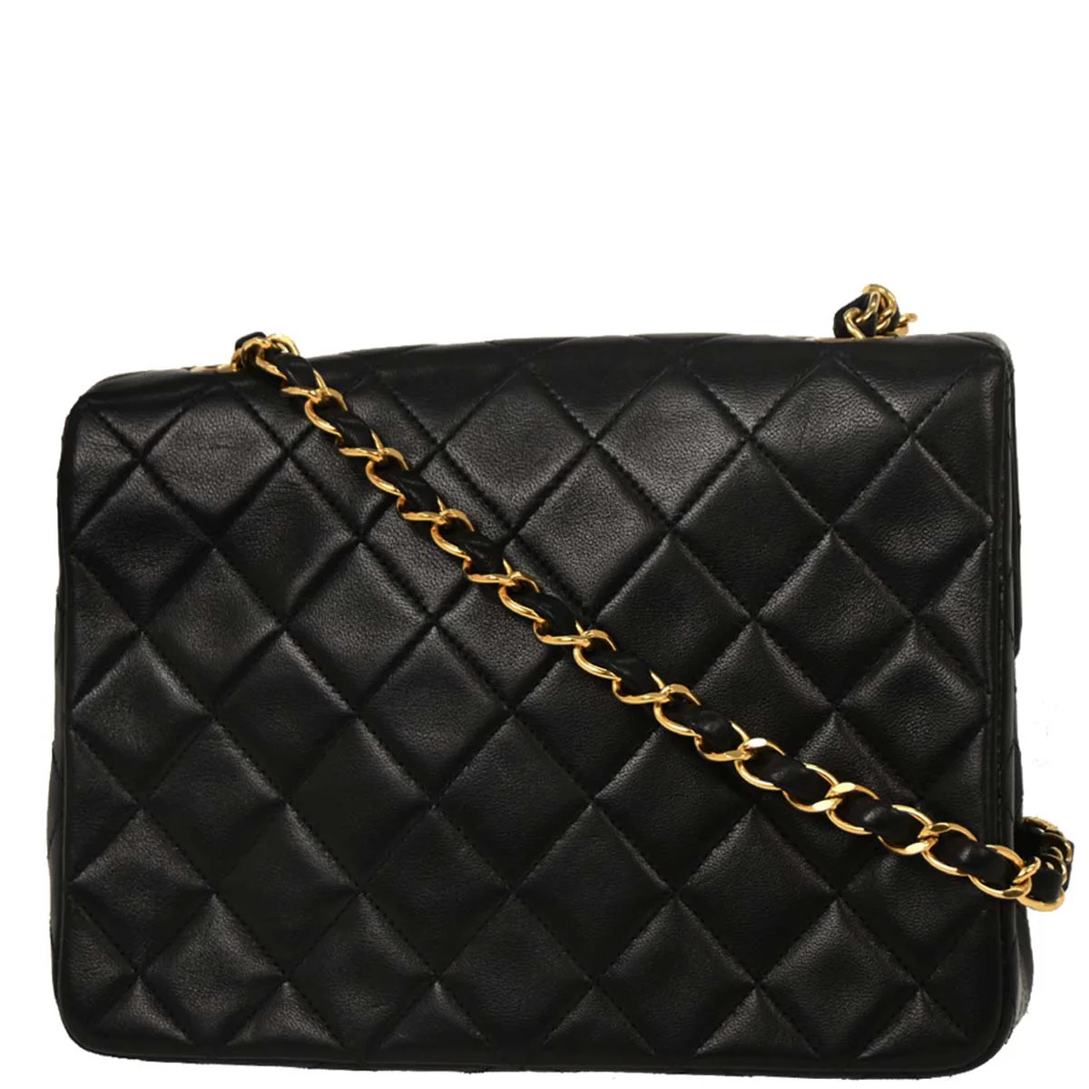 Chanel 1991-1994 Black Lambskin Classic Square Flap Shoulder Bag - Image 2