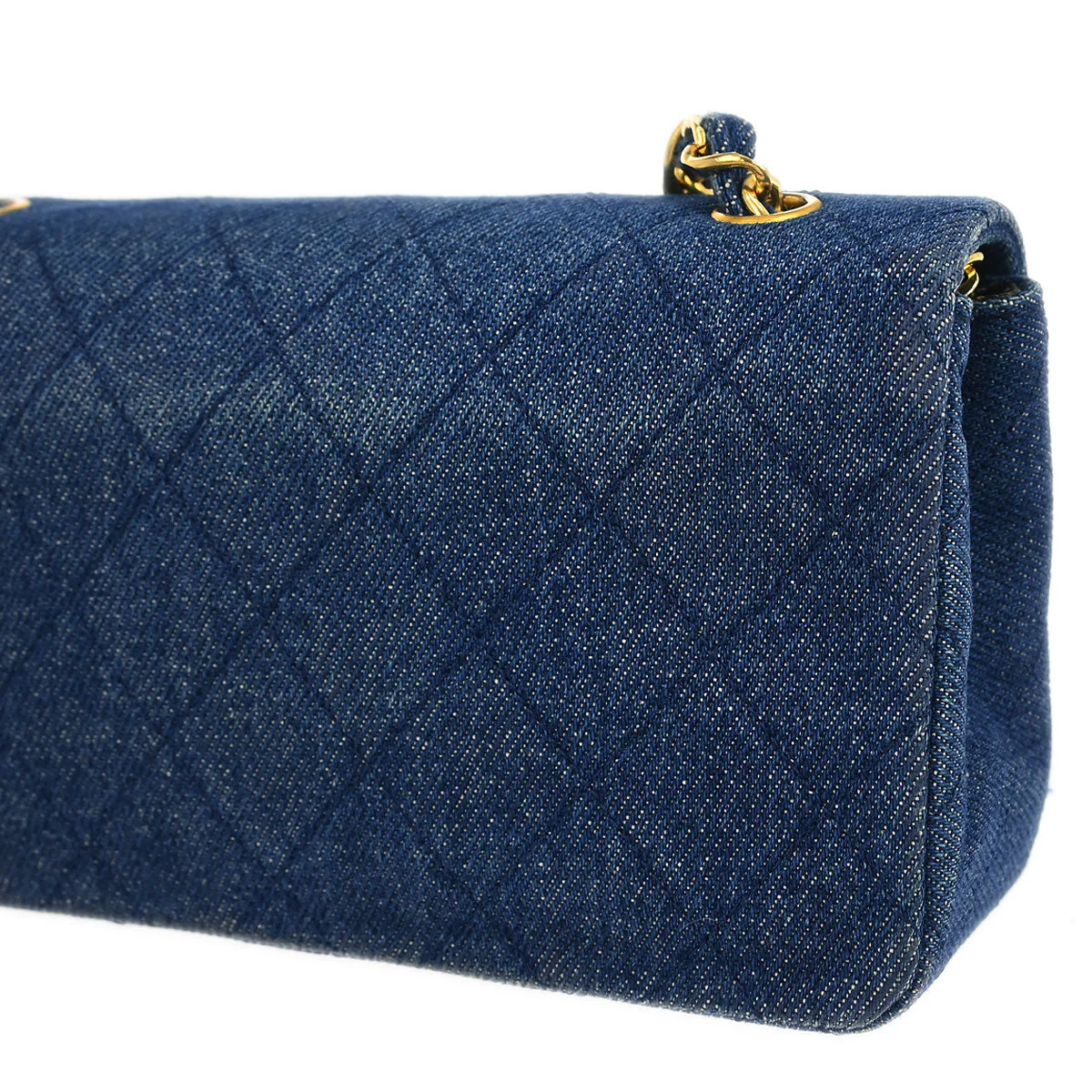 Chanel 1989-1991 Blue Denim Turnlock Mini Full Flap Shoulder Bag - Image 5