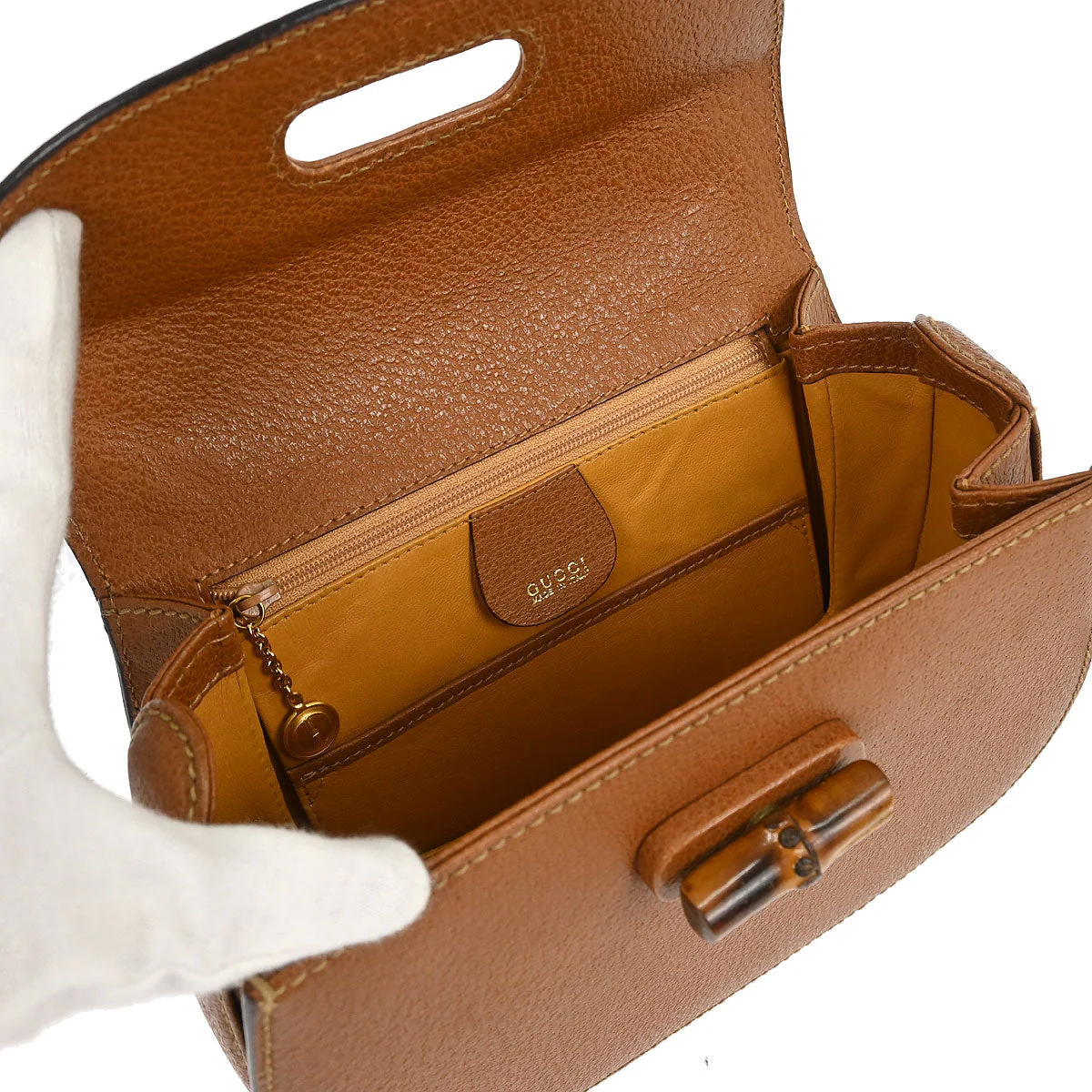 Gucci Brown Pigskin Bamboo 2way Shoulder Handbag - Image 6