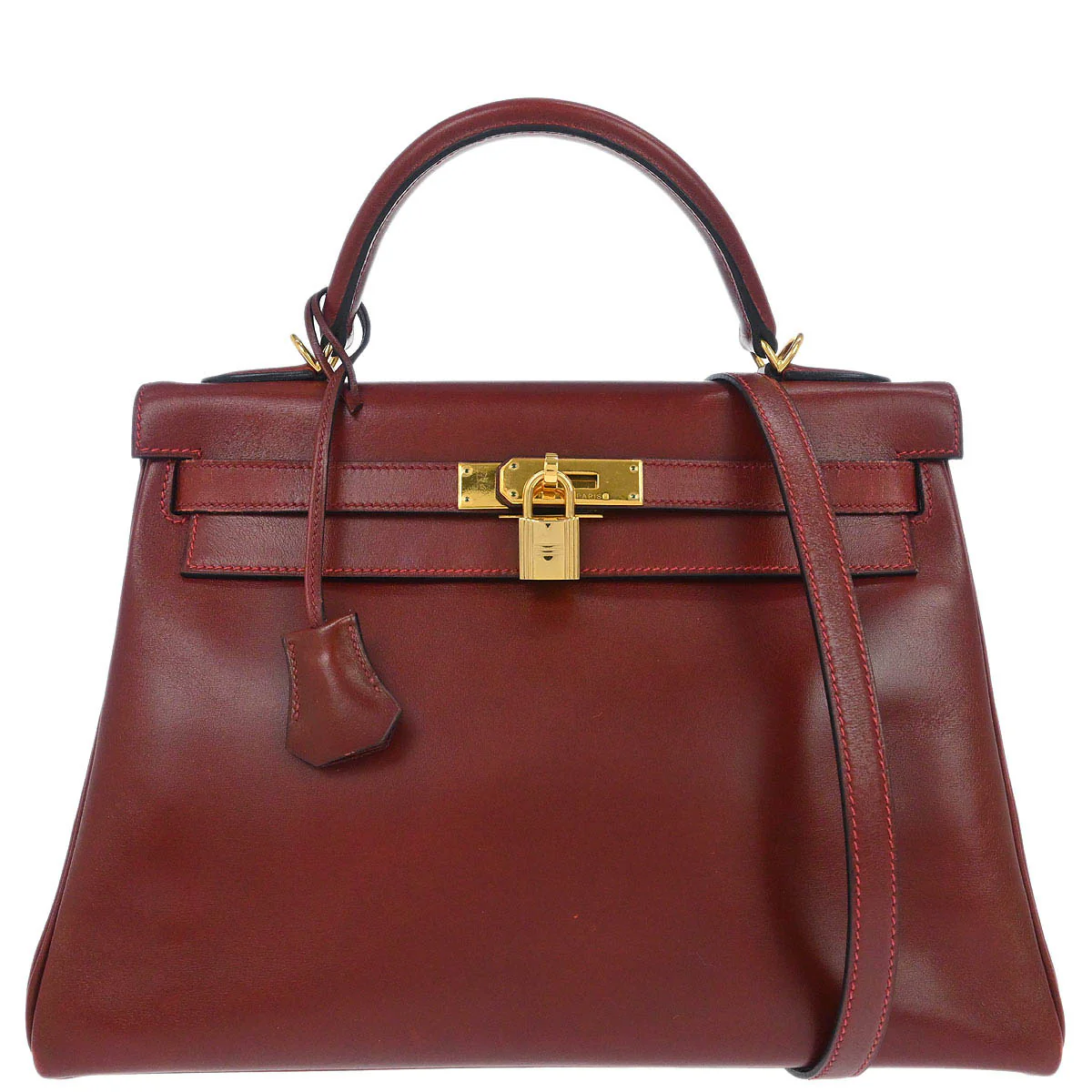 Hermes Rouge H Box Calf Kelly 32 Retourne 2way Shoulder Handbag