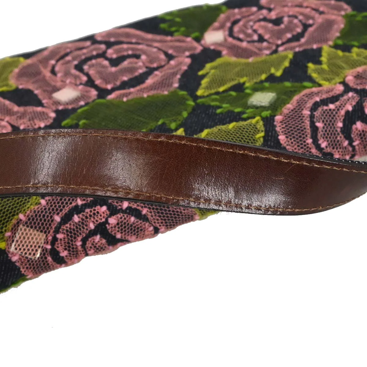 Fendi Navy Denim Floral Baguette Handbag - Image 12