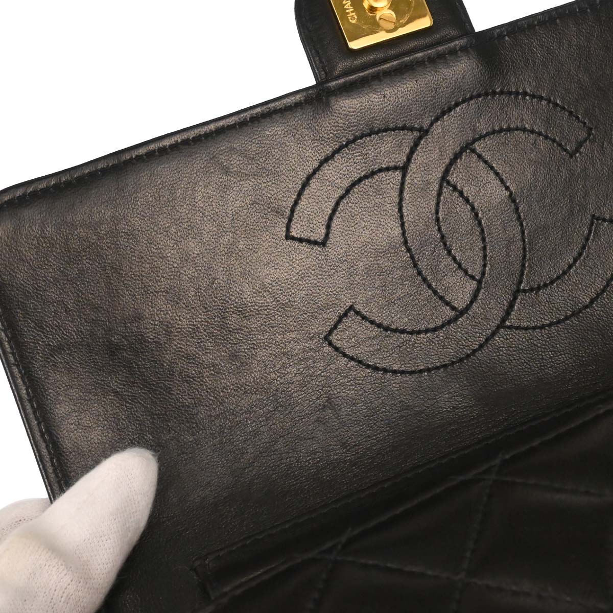 Chanel Black Lambskin Pushlock Small Half Flap Shoulder Bag - Image 13