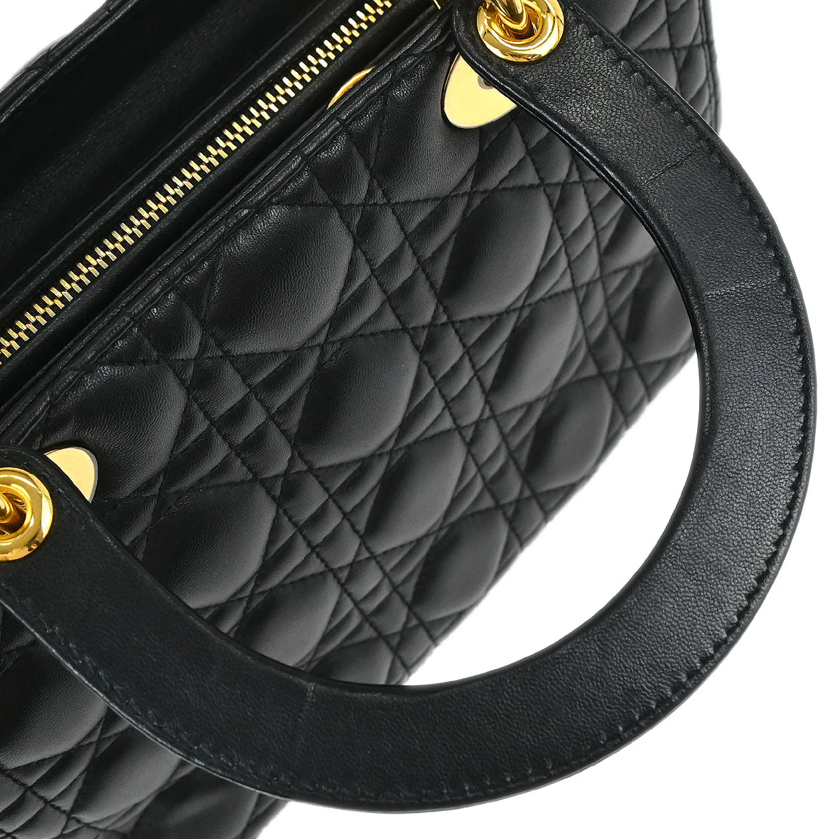 Christian Dior Black Lambskin Medium Lady Dior Cannage 2way Shoulder Handbag - Image 13
