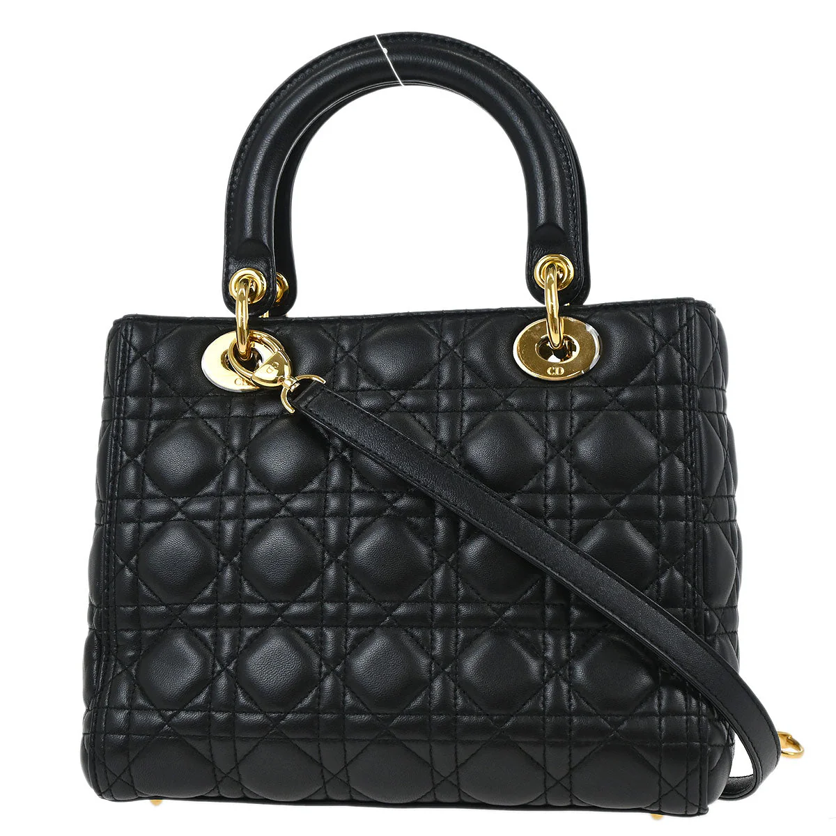 Christian Dior Black Lambskin Medium Lady Dior Cannage 2way Shoulder Handbag - Image 2
