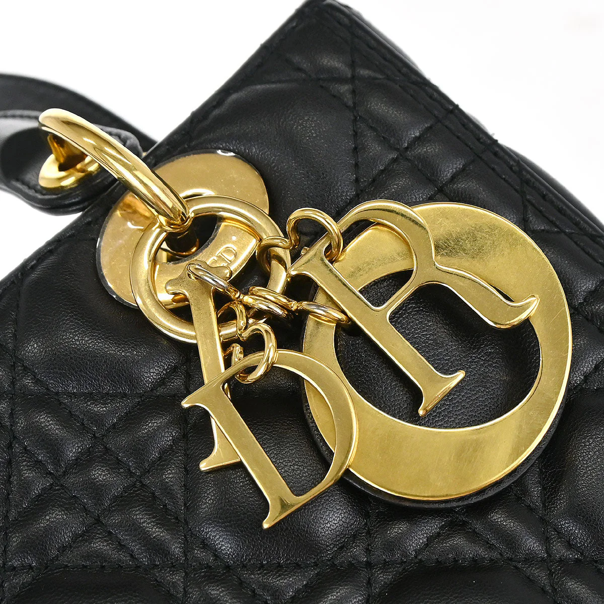 Christian Dior Black Lambskin Medium Lady Dior Cannage 2way Shoulder Handbag - Image 5