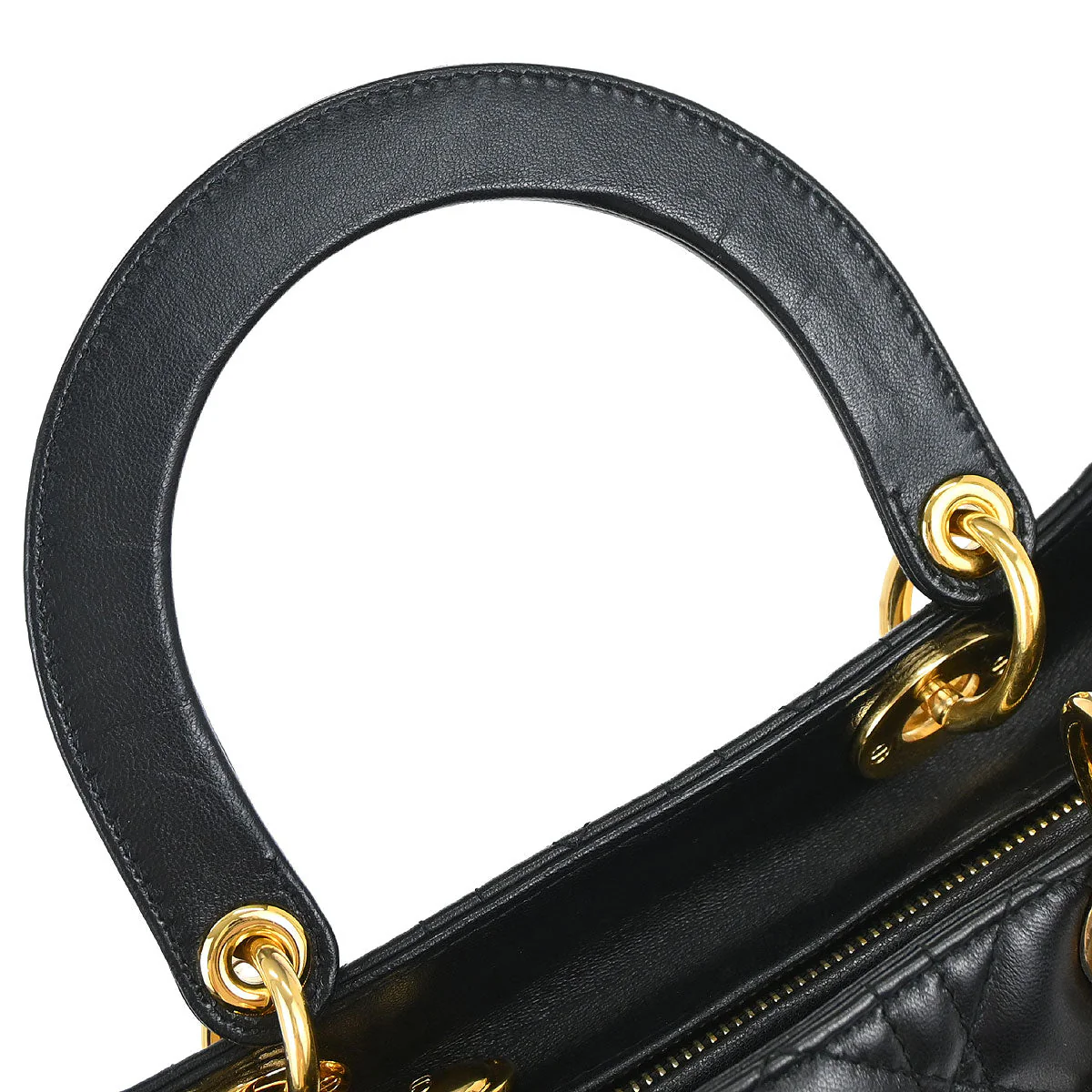 Christian Dior Black Lambskin Medium Lady Dior Cannage 2way Shoulder Handbag - Image 7