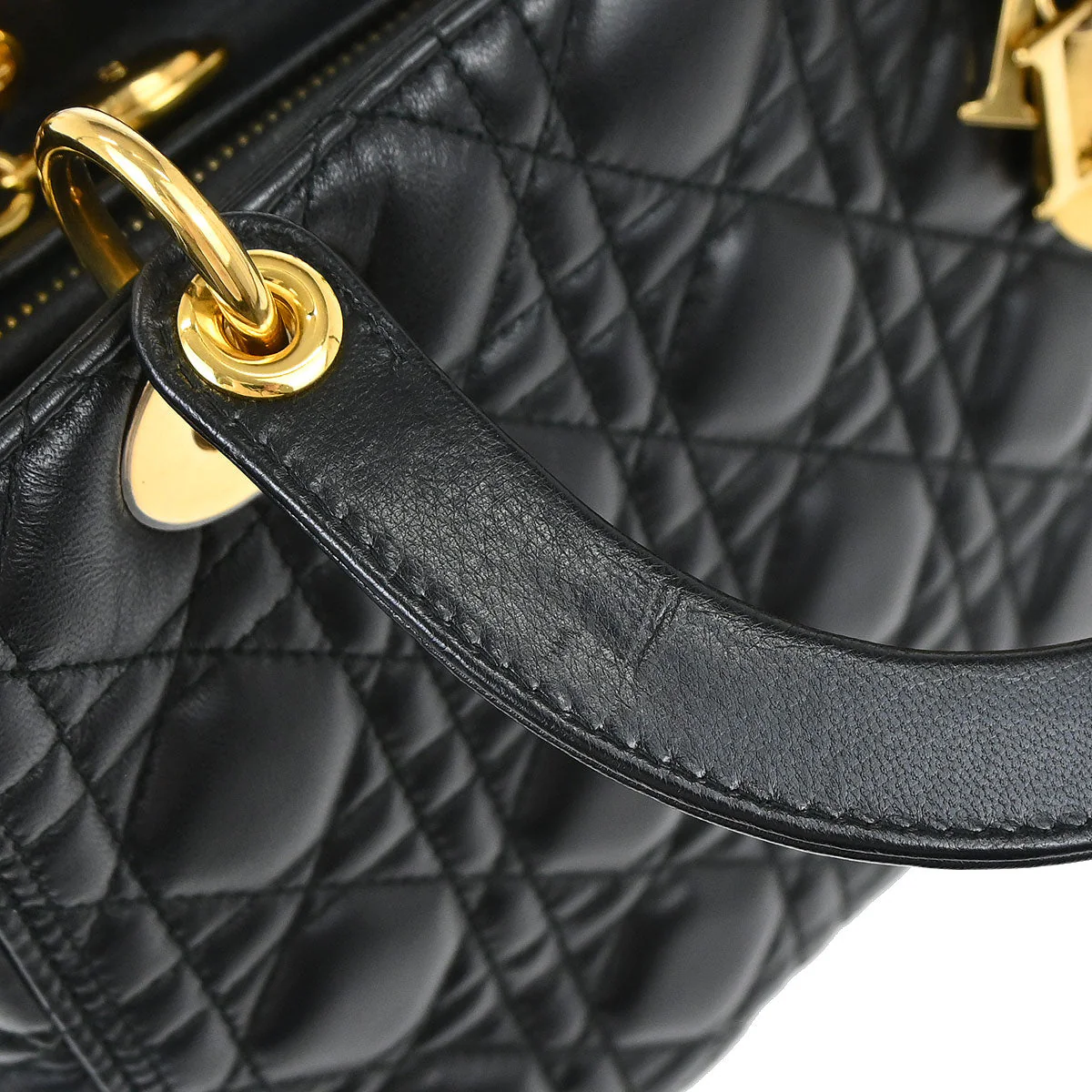 Christian Dior Black Lambskin Medium Lady Dior Cannage 2way Shoulder Handbag - Image 9