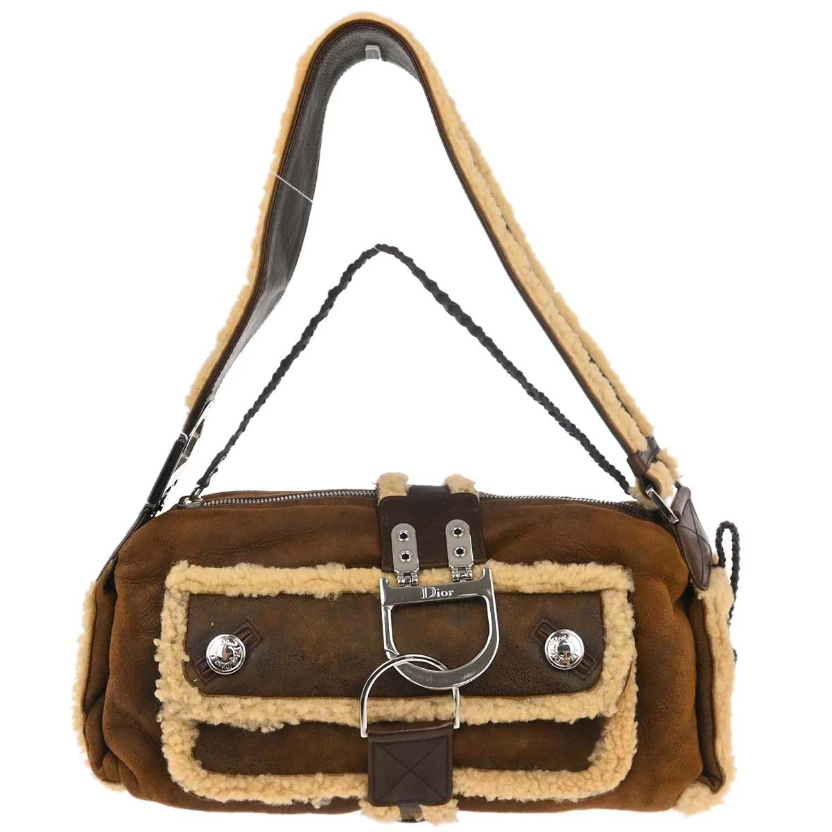 Christian Dior Brown Mouton Flight Handbag