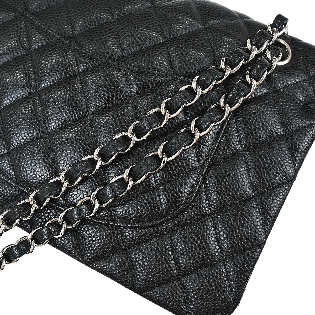 Chanel 2018 Black Caviar Skin Medium Classic Double Flap Shoulder Bag - Image 11