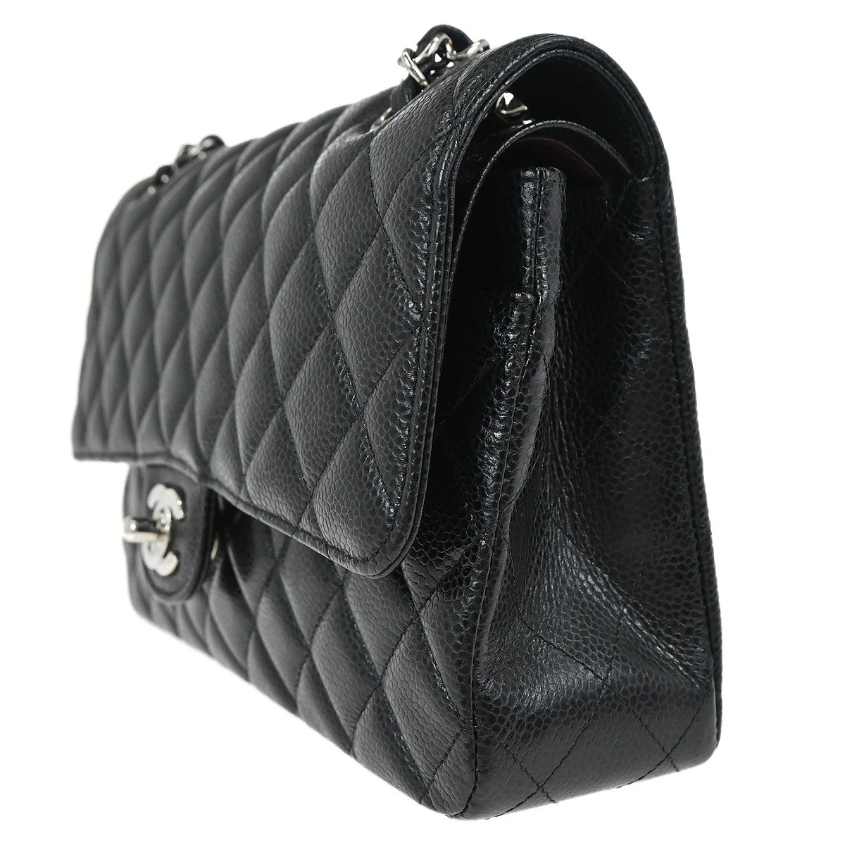 Chanel 2018 Black Caviar Skin Medium Classic Double Flap Shoulder Bag - Image 4