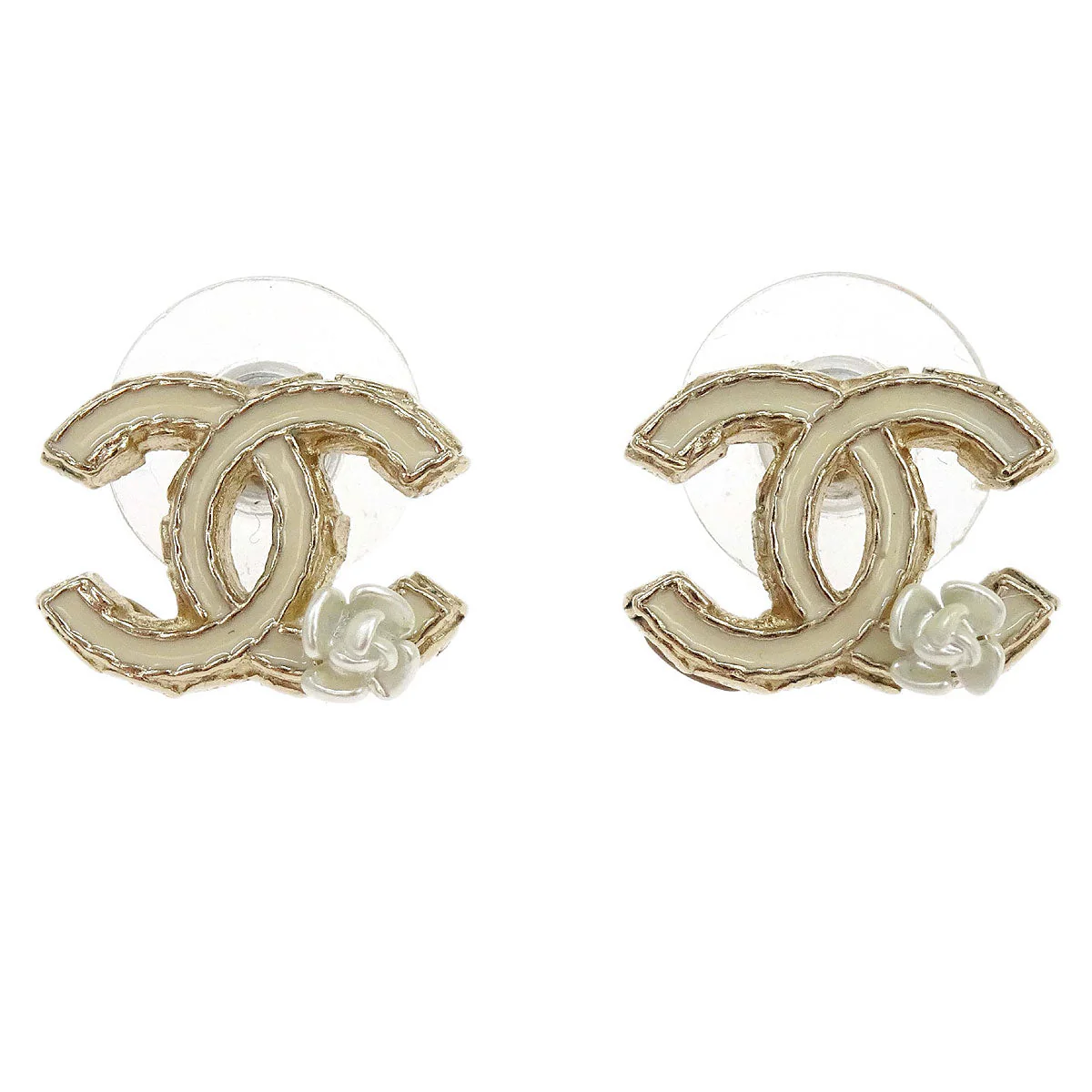 Chanel CC Pierced Earrings White Gold A12A