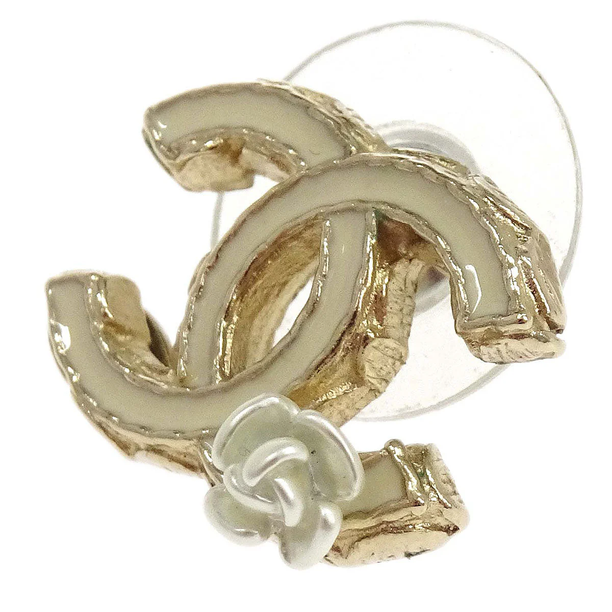 Chanel CC Pierced Earrings White Gold A12A - Image 2