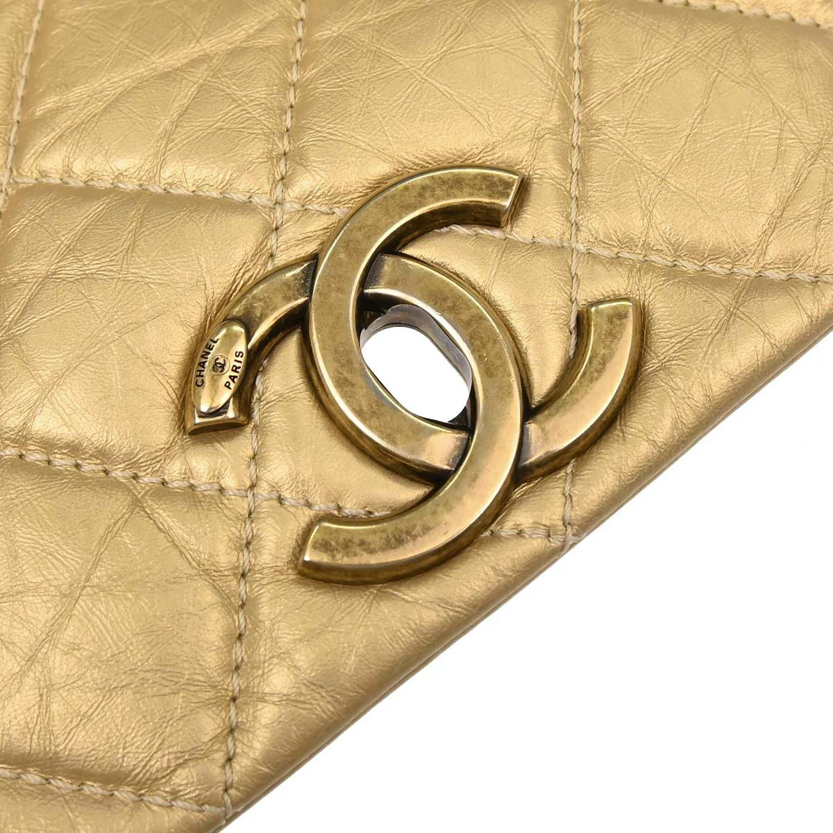 Chanel 2012 Metallic Gold Calfskin Pondicherry Flap 2way Shoulder Handbag - Image 12