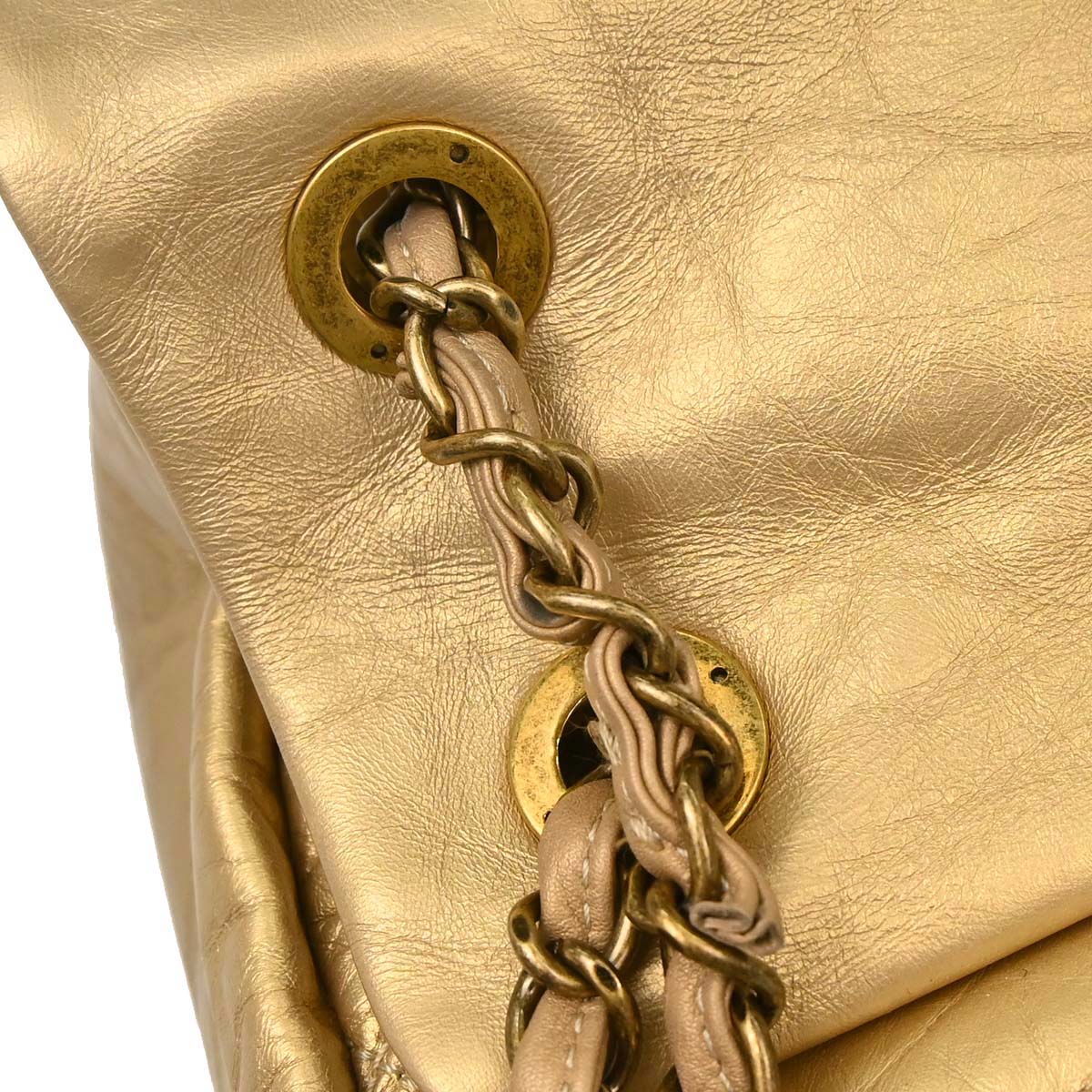Chanel 2012 Metallic Gold Calfskin Pondicherry Flap 2way Shoulder Handbag - Image 15