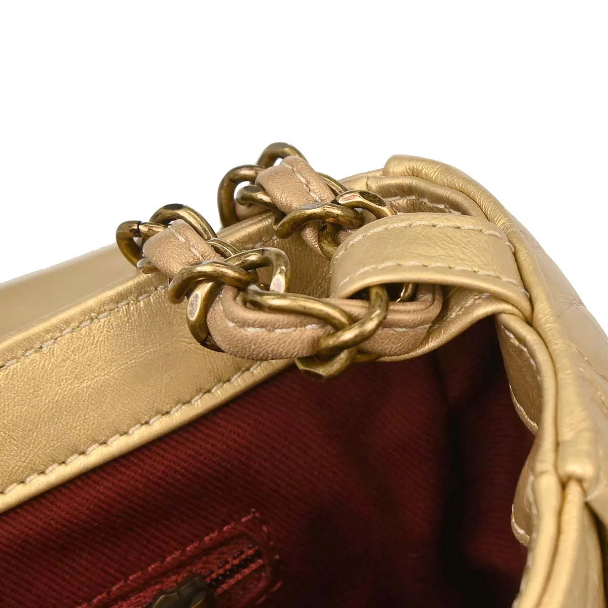 Chanel 2012 Metallic Gold Calfskin Pondicherry Flap 2way Shoulder Handbag - Image 17