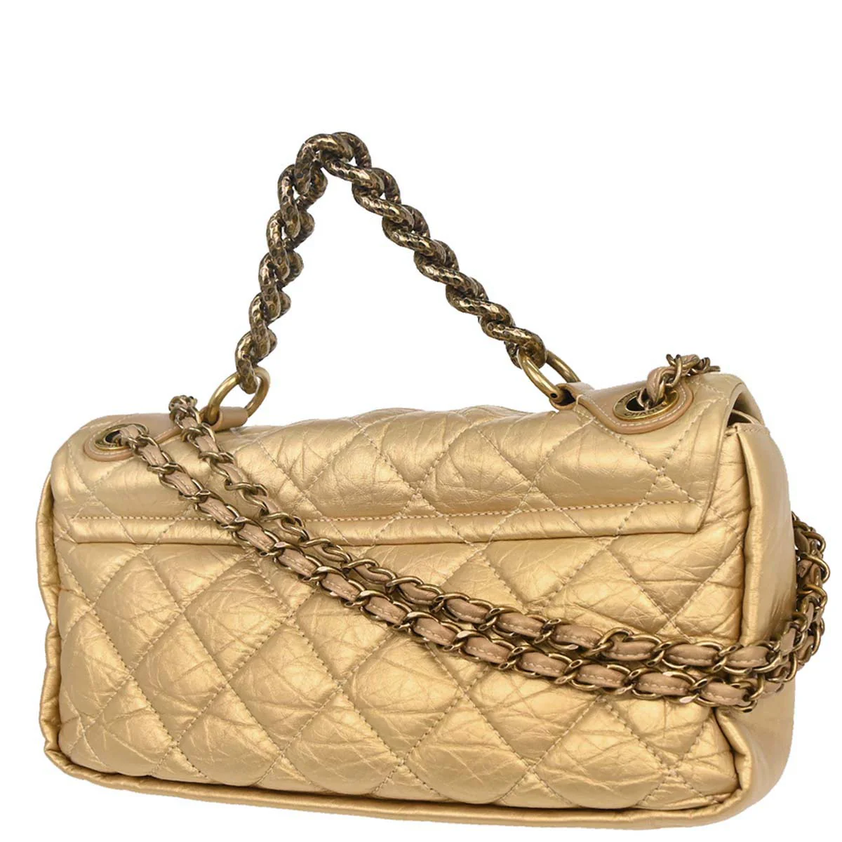 Chanel 2012 Metallic Gold Calfskin Pondicherry Flap 2way Shoulder Handbag - Image 2