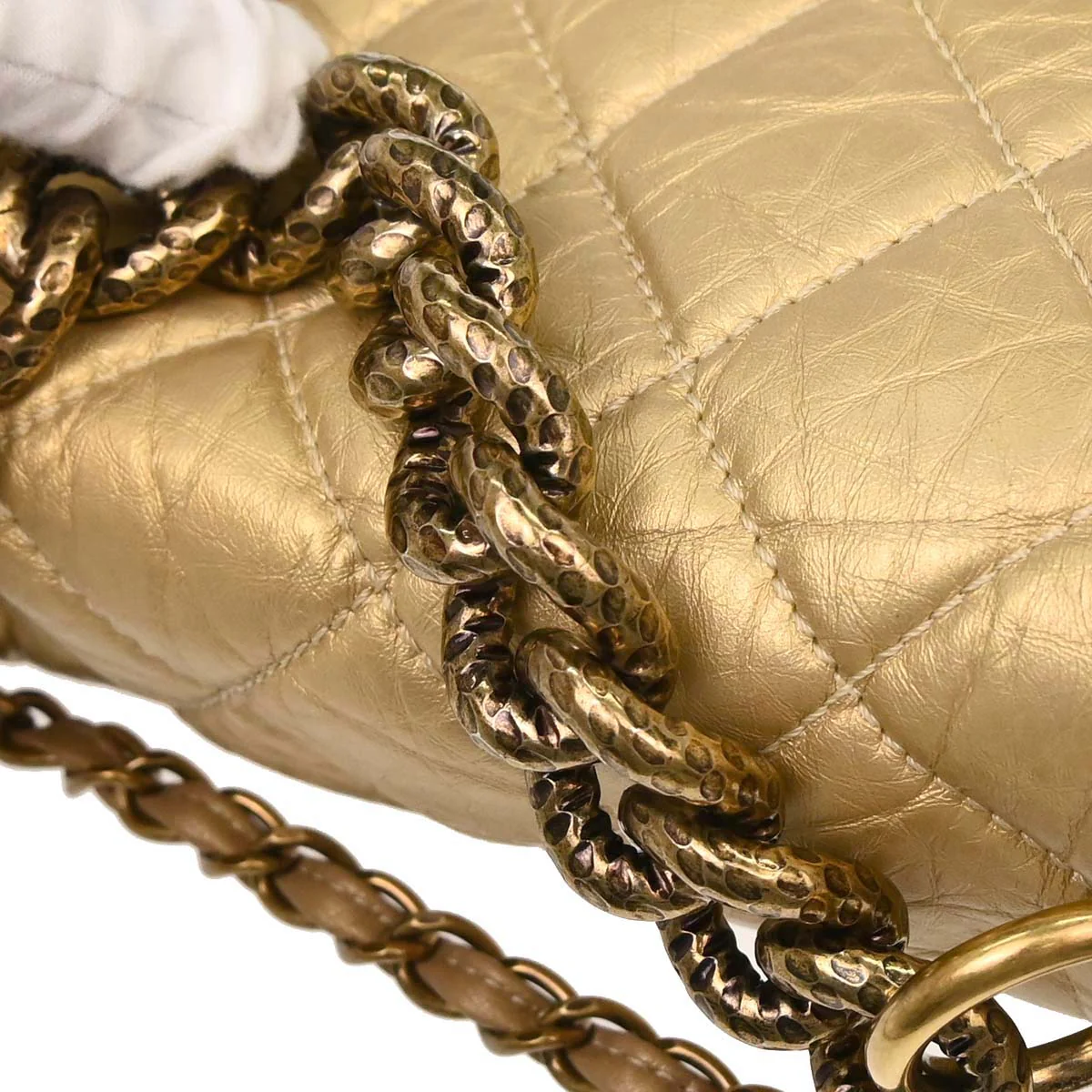 Chanel 2012 Metallic Gold Calfskin Pondicherry Flap 2way Shoulder Handbag - Image 3
