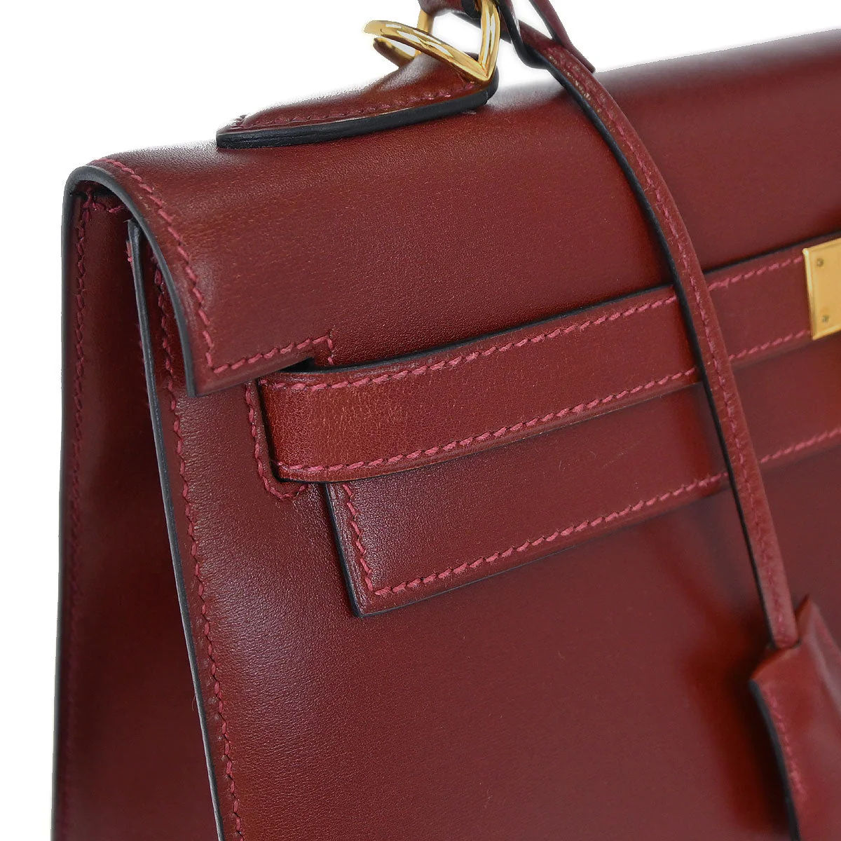 Hermes Rouge H Box Calf Kelly 32 Sellier 2way Shoulder Handbag - Image 13